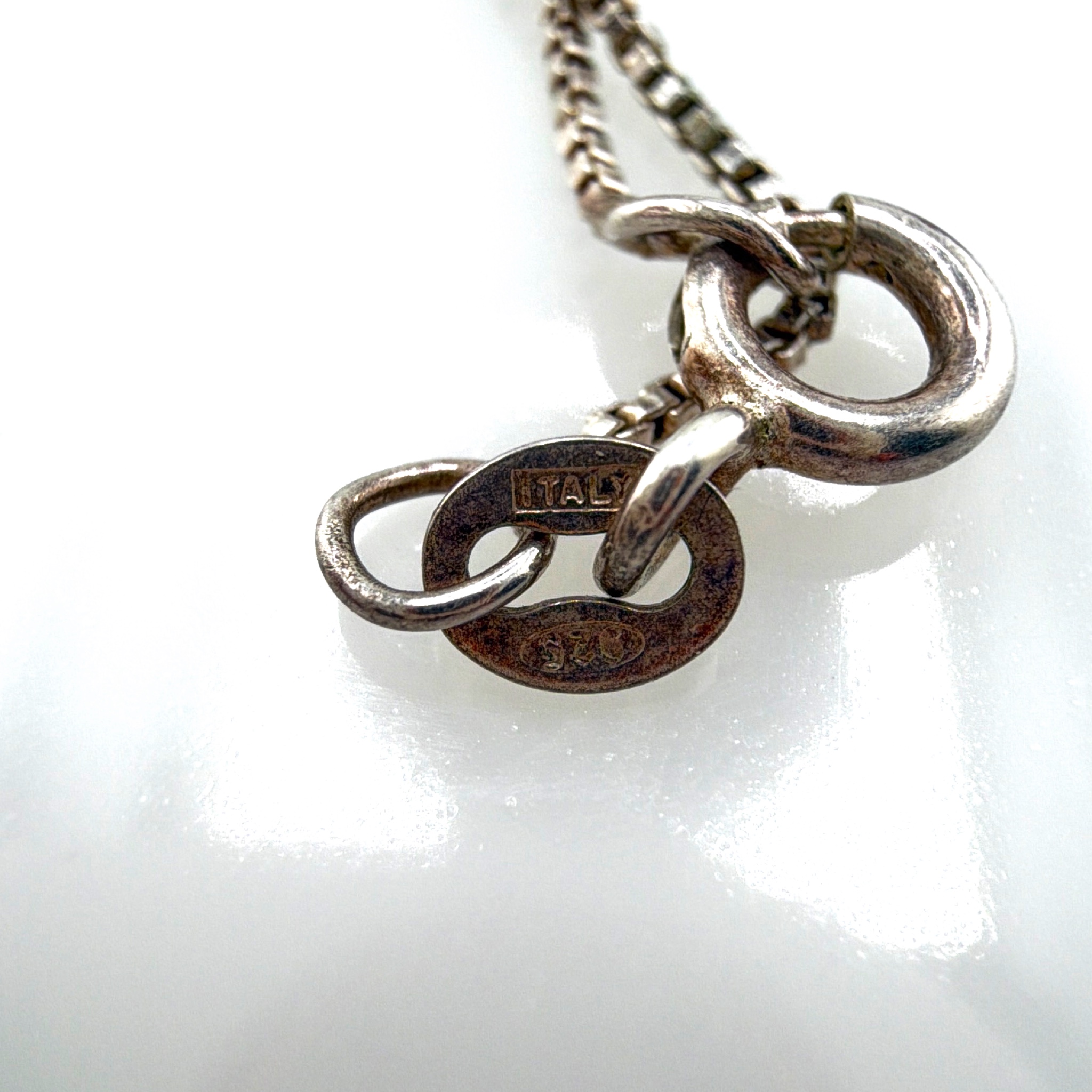 Sterling Silver Italy Box Chain Necklace 24.4in 3.39g — Detail