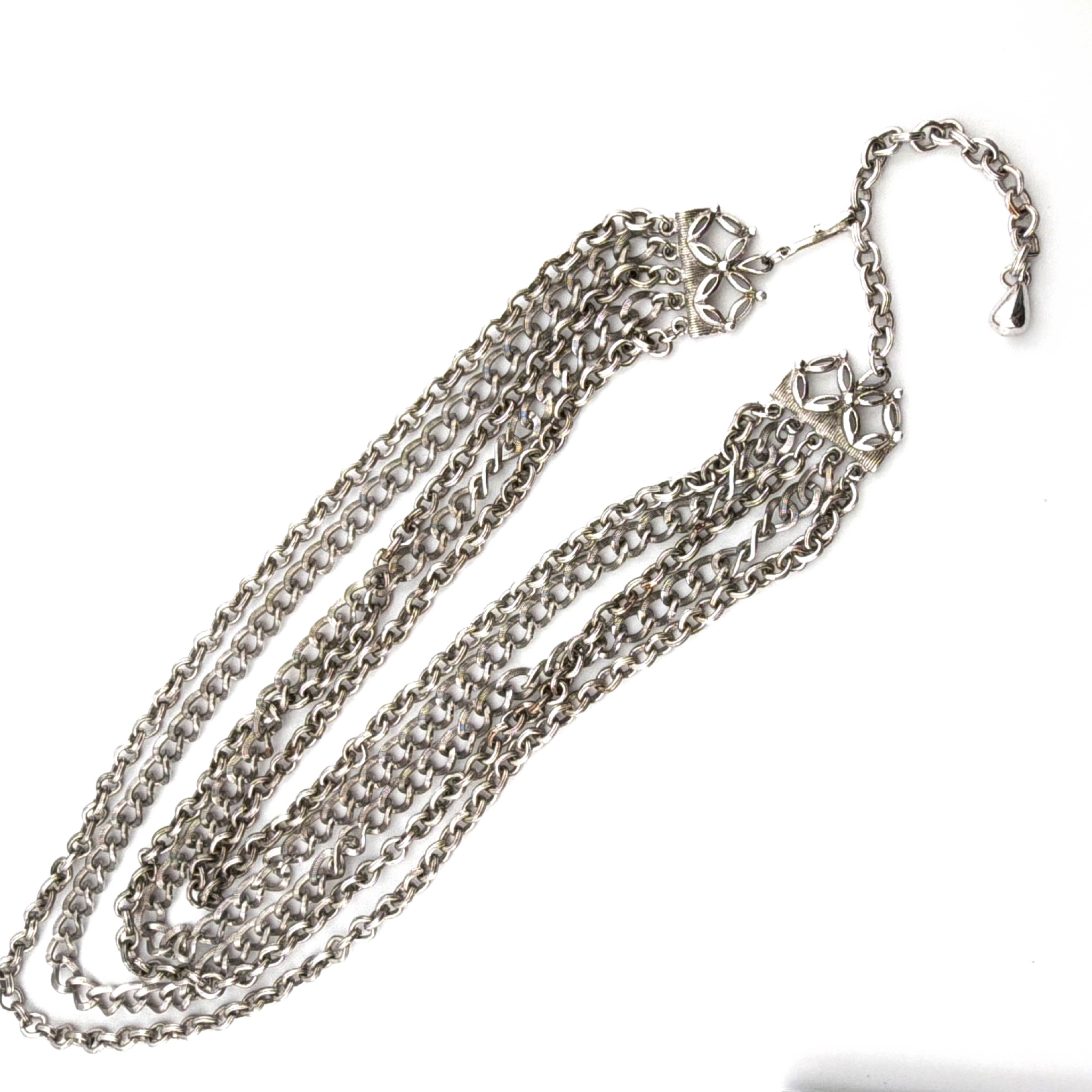 Retro 30s–50s Coro Silver Tone Multi-Strand Draped Chain Necklace 21 in — Front