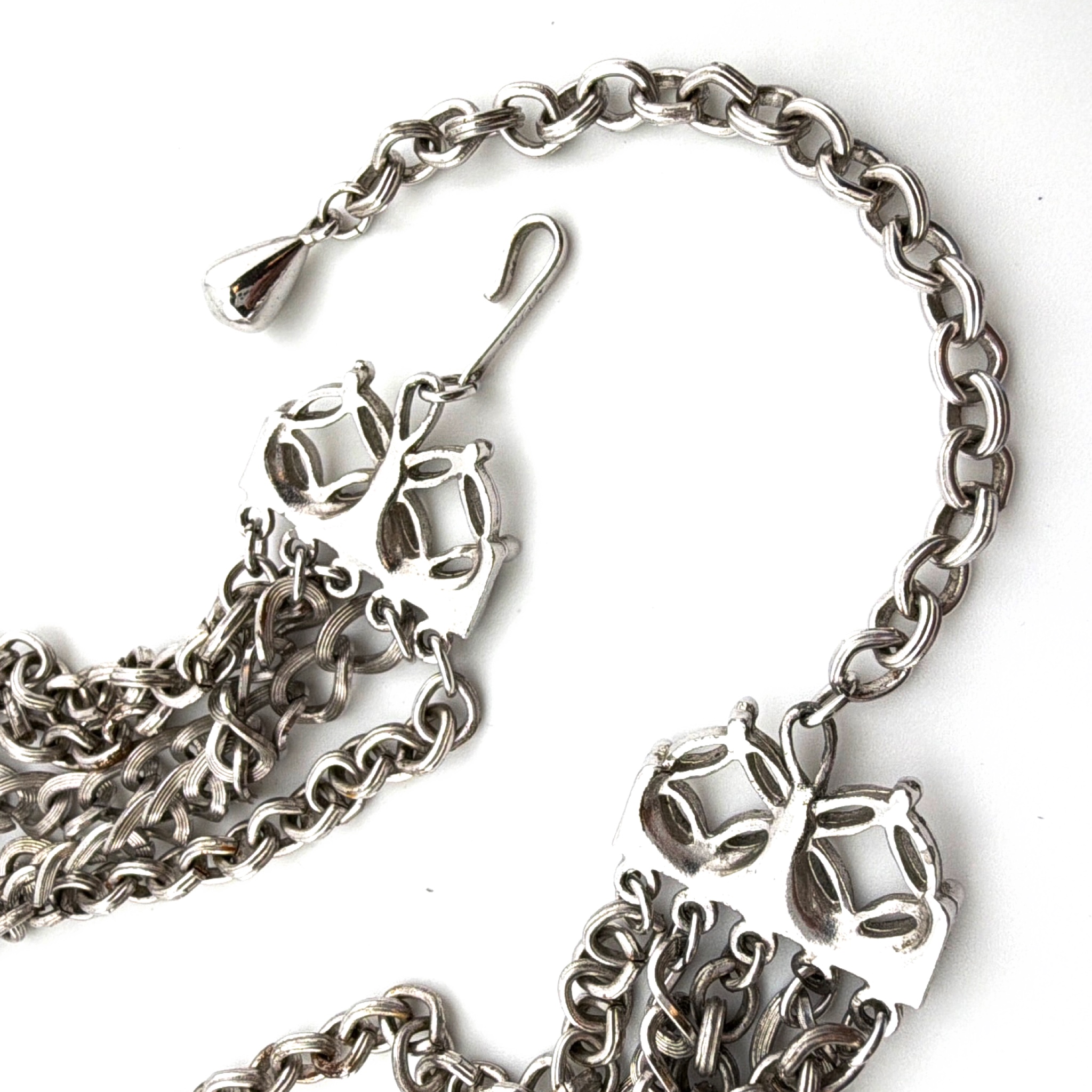 Retro 30s–50s Coro Silver Tone Multi-Strand Draped Chain Necklace 21 in — Front