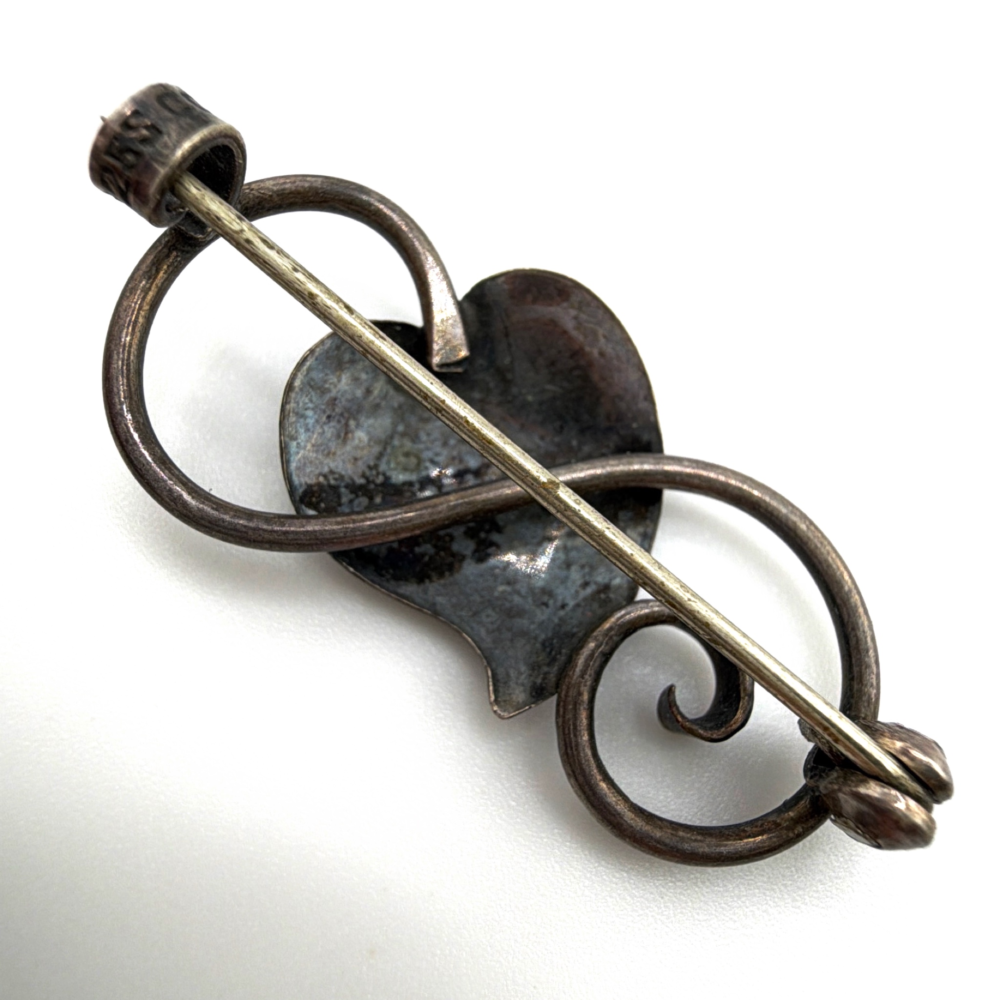 Mid-Century 40s–70s Sterling Modernist Heart Scroll Brooch 2.35g — Side