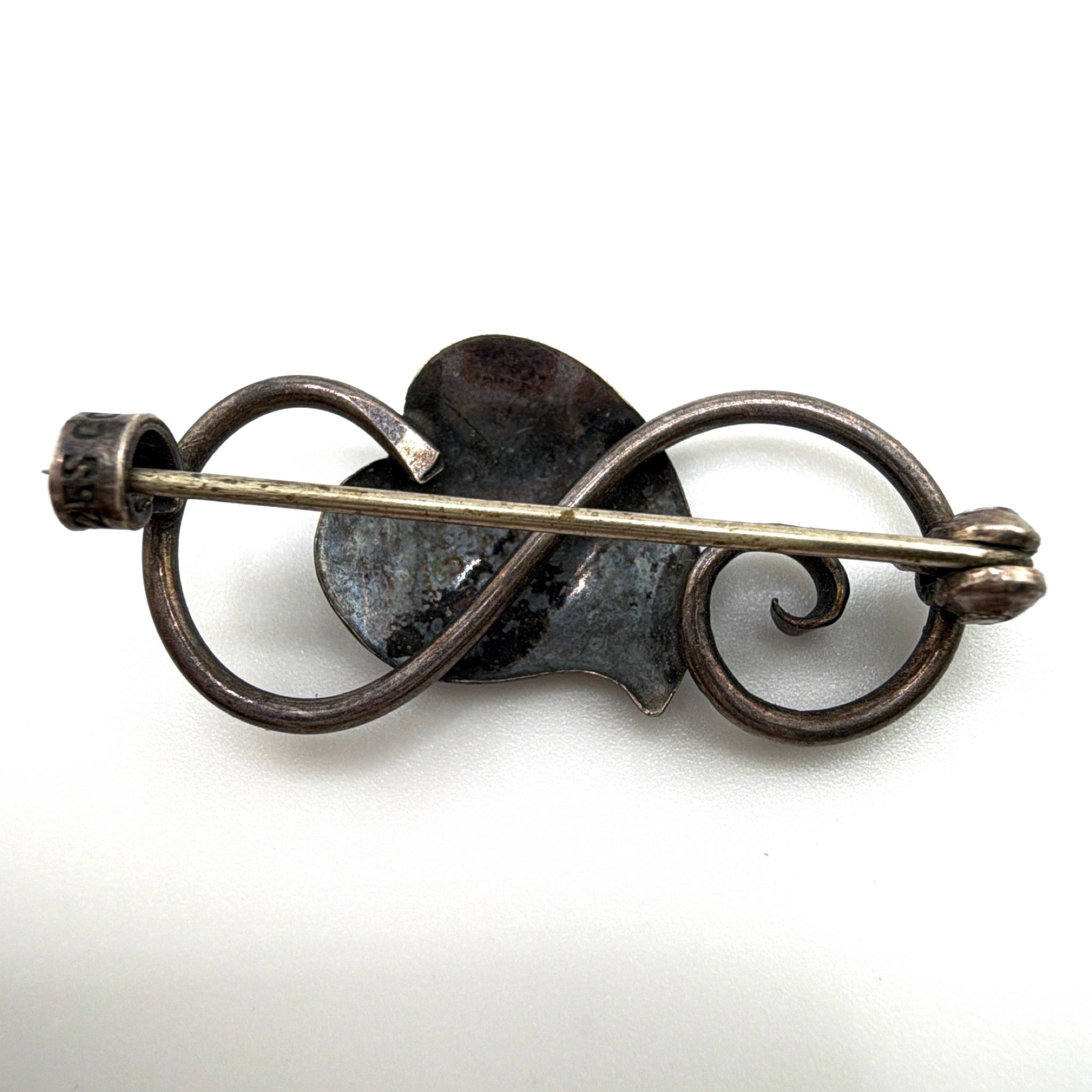 Mid-Century 40s–70s Sterling Modernist Heart Scroll Brooch 2.35g — Back