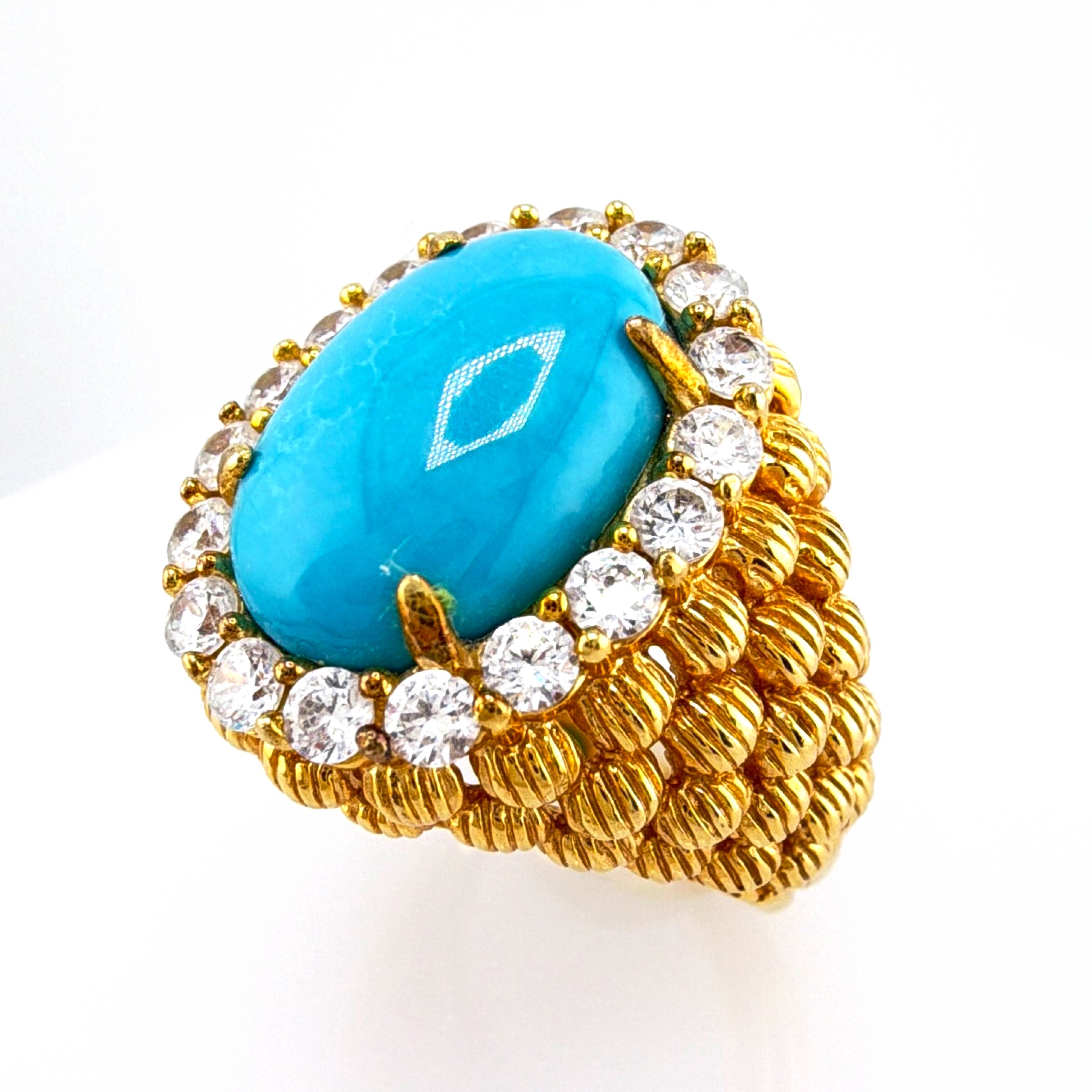 Y2K 1990s–2000s Sterling Silver Gold Vermeil Turquoise Rhinestone Ring Size 9, 9.34g — Side