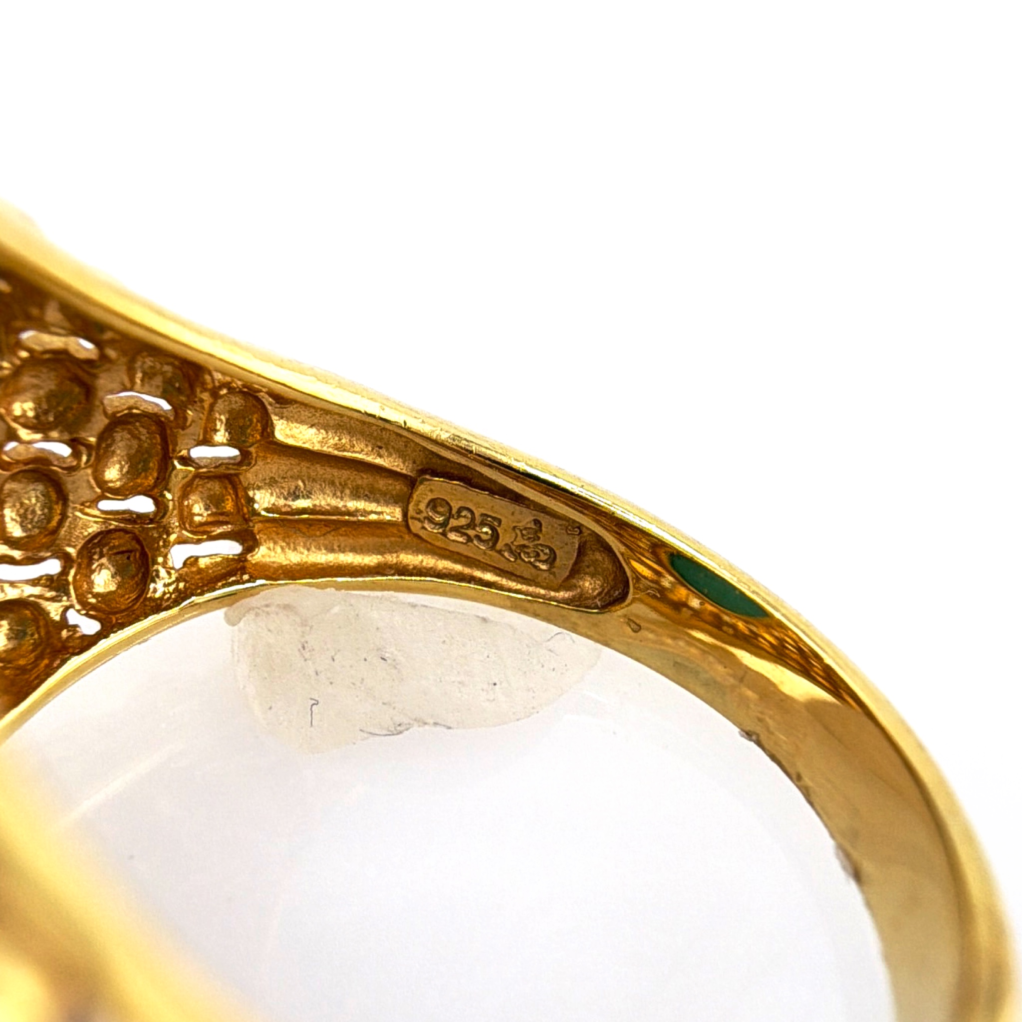Y2K 1990s–2000s Sterling Silver Gold Vermeil Turquoise Rhinestone Ring Size 9, 9.34g — Detail