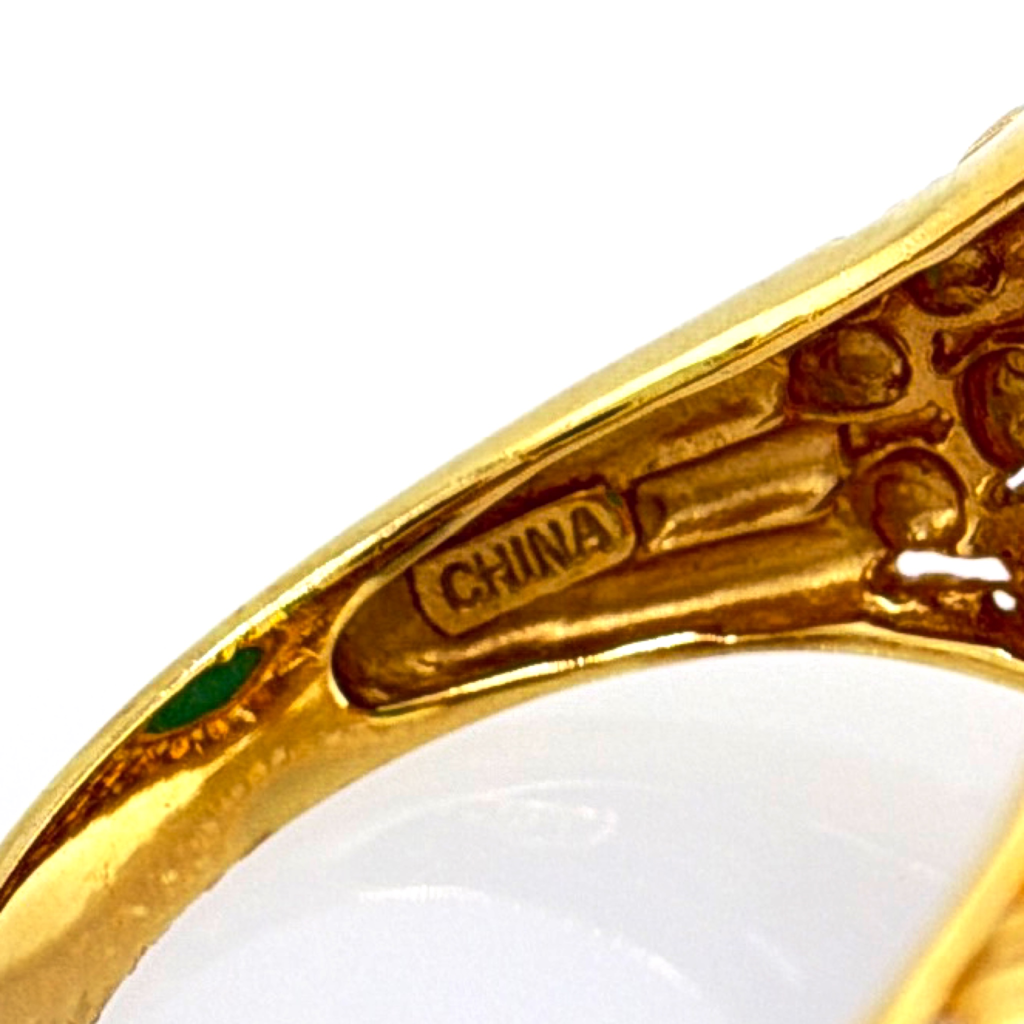 Y2K 1990s–2000s Sterling Silver Gold Vermeil Turquoise Rhinestone Ring Size 9, 9.34g — Detail