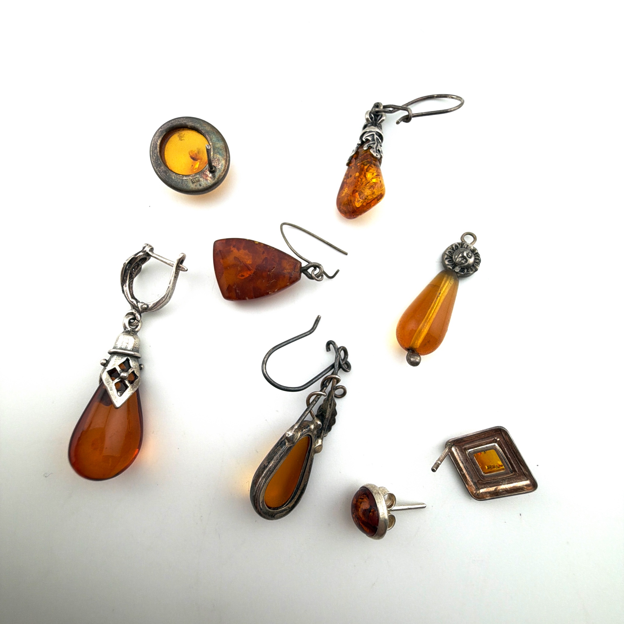 Silver Tone Amber-Color Orphan Earring & Charm Lot 15.58g — Detail