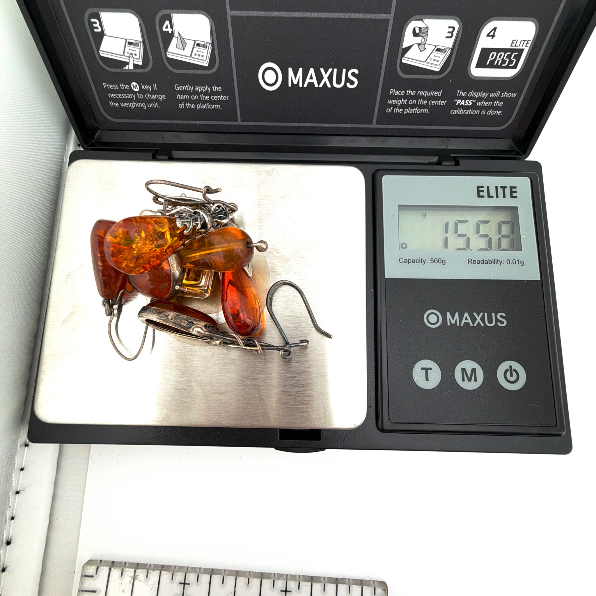 Silver Tone Amber-Color Orphan Earring & Charm Lot 15.58g — For scale