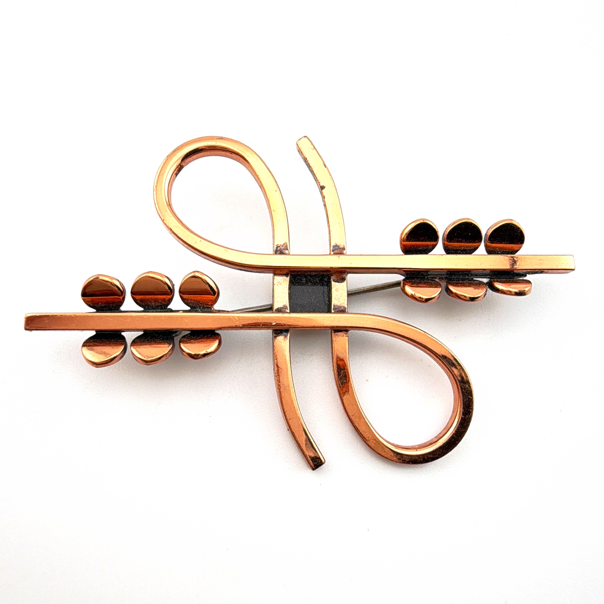 Mid-Century 50s–60s 2.6 in Signed Renoir Copper Modernist Ribbon Brooch 12.23g