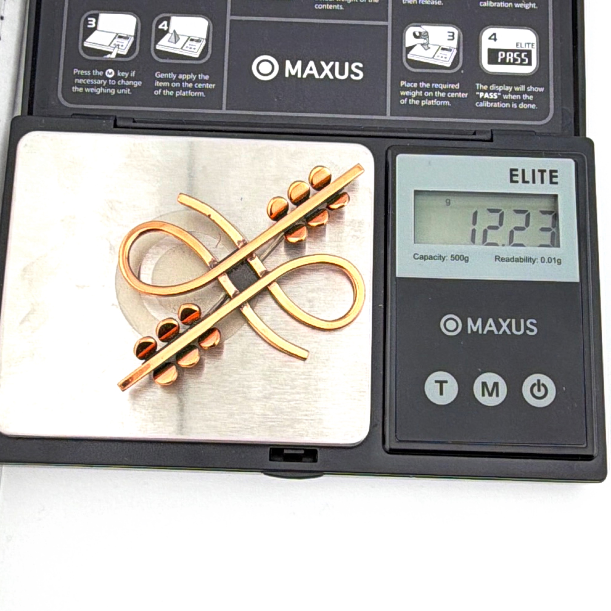 Mid-Century 50s–60s 2.6 in Signed Renoir Copper Modernist Ribbon Brooch 12.23g — For scale