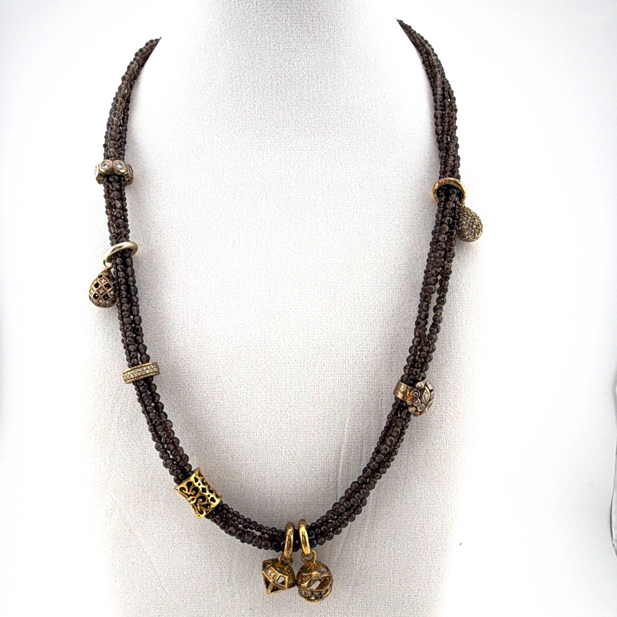 STORY by Kranz & Ziegler Smoky Quartz CZ 22 in Charm Multi-Strand Wrap Necklace