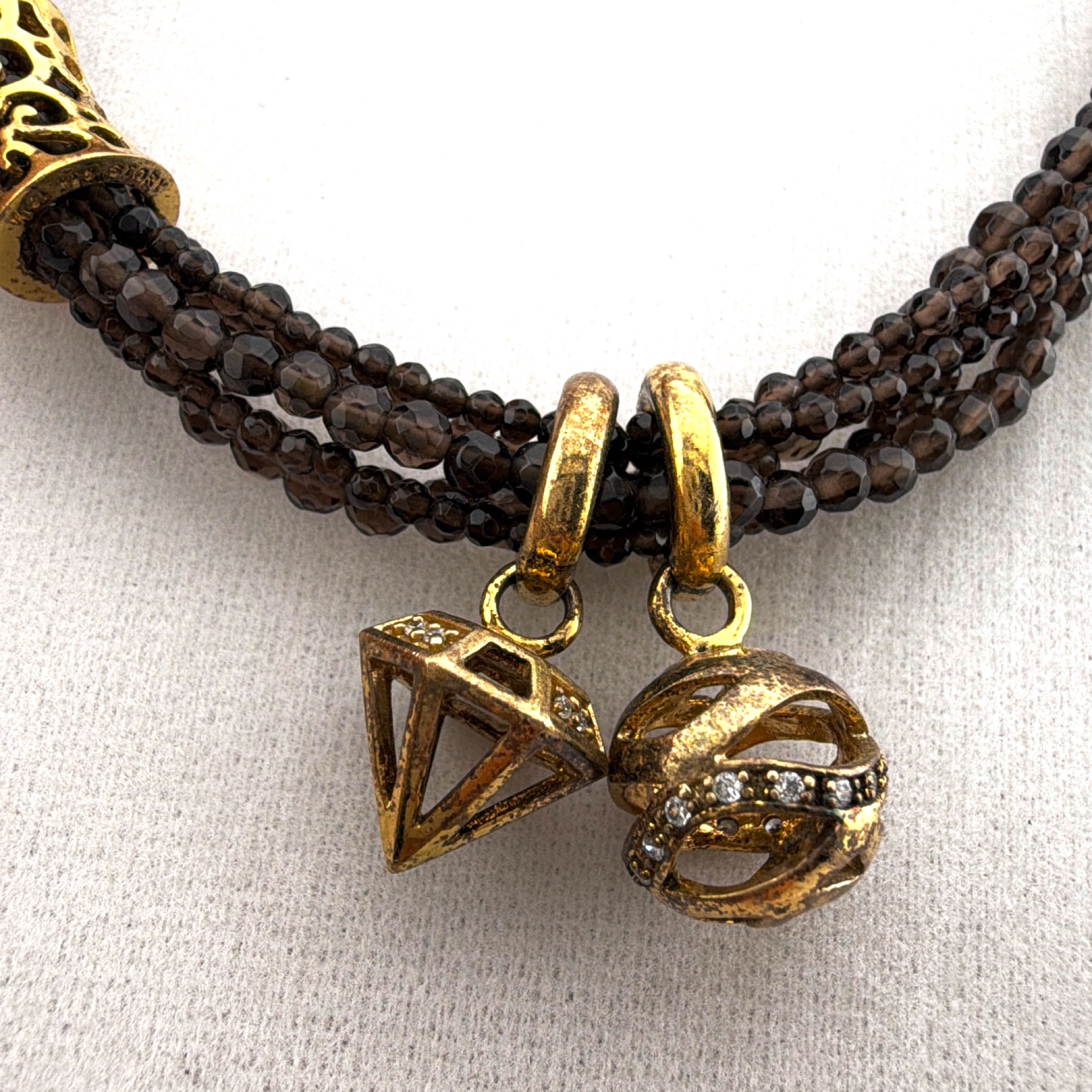 STORY by Kranz & Ziegler Smoky Quartz CZ 22 in Charm Multi-Strand Wrap Necklace — Detail