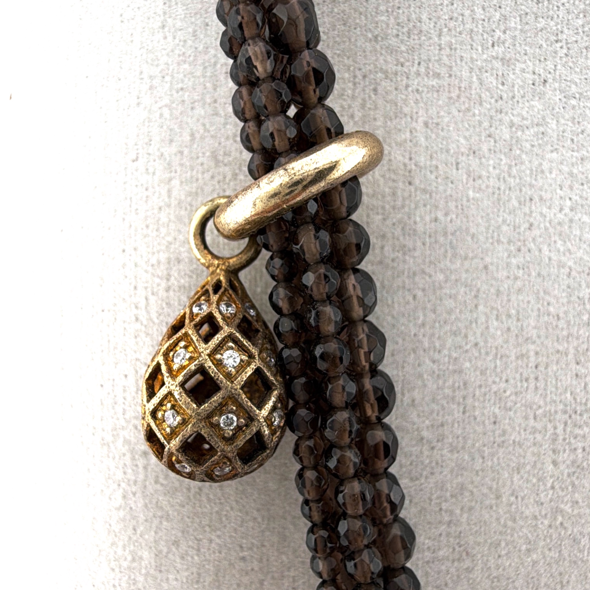STORY by Kranz & Ziegler Smoky Quartz CZ 22 in Charm Multi-Strand Wrap Necklace — Front