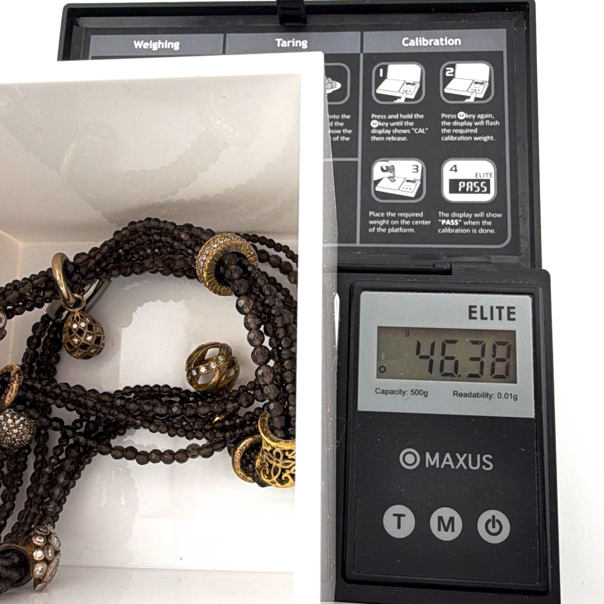 STORY by Kranz & Ziegler Smoky Quartz CZ 22 in Charm Multi-Strand Wrap Necklace — For scale