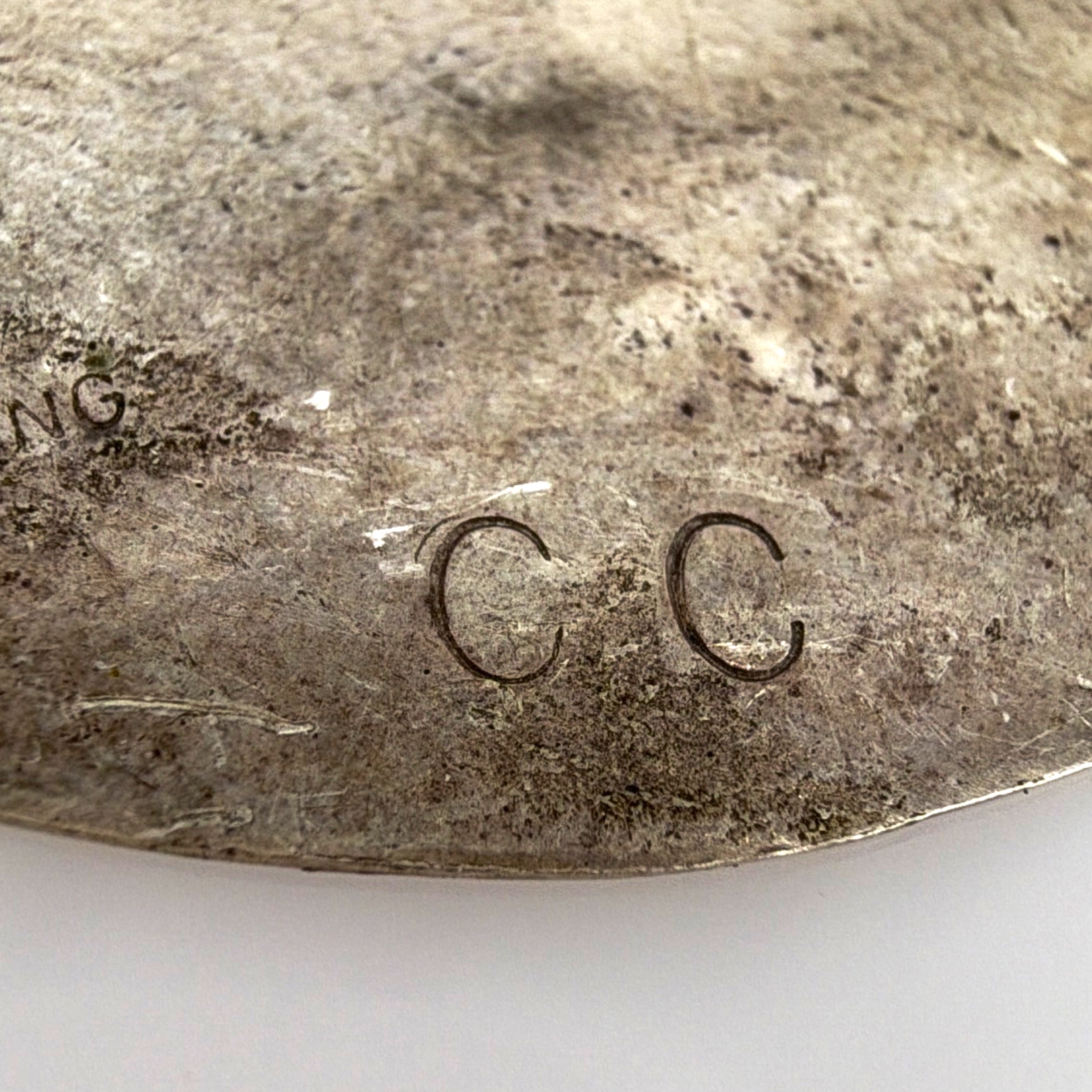 Vintage Native Signed CC 80s Sterling Silver Hand-Stamped Bear Track Disc Pendant 10.61g — Back