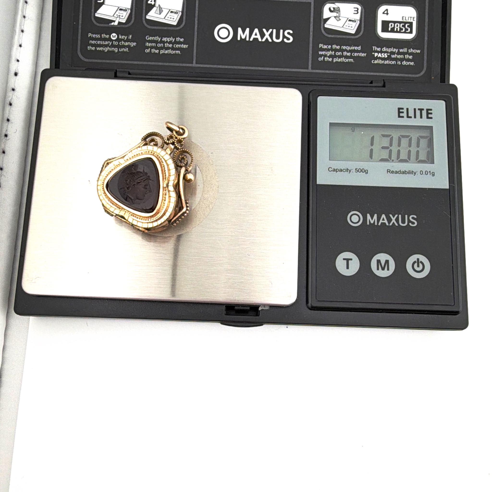 Victorian 1880s–1900s Gold Filled Intaglio Tiger’s Eye Swivel Fob Locket Needs Repaired 13.00g — For scale