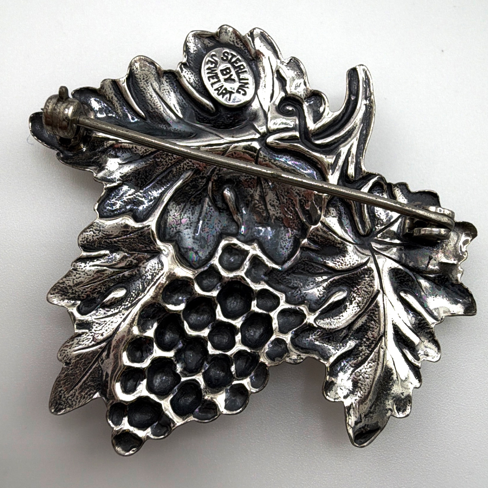 Mid-Century 40s–60s Sterling Jewelart Grape Cluster Brooch 5.92g — Back