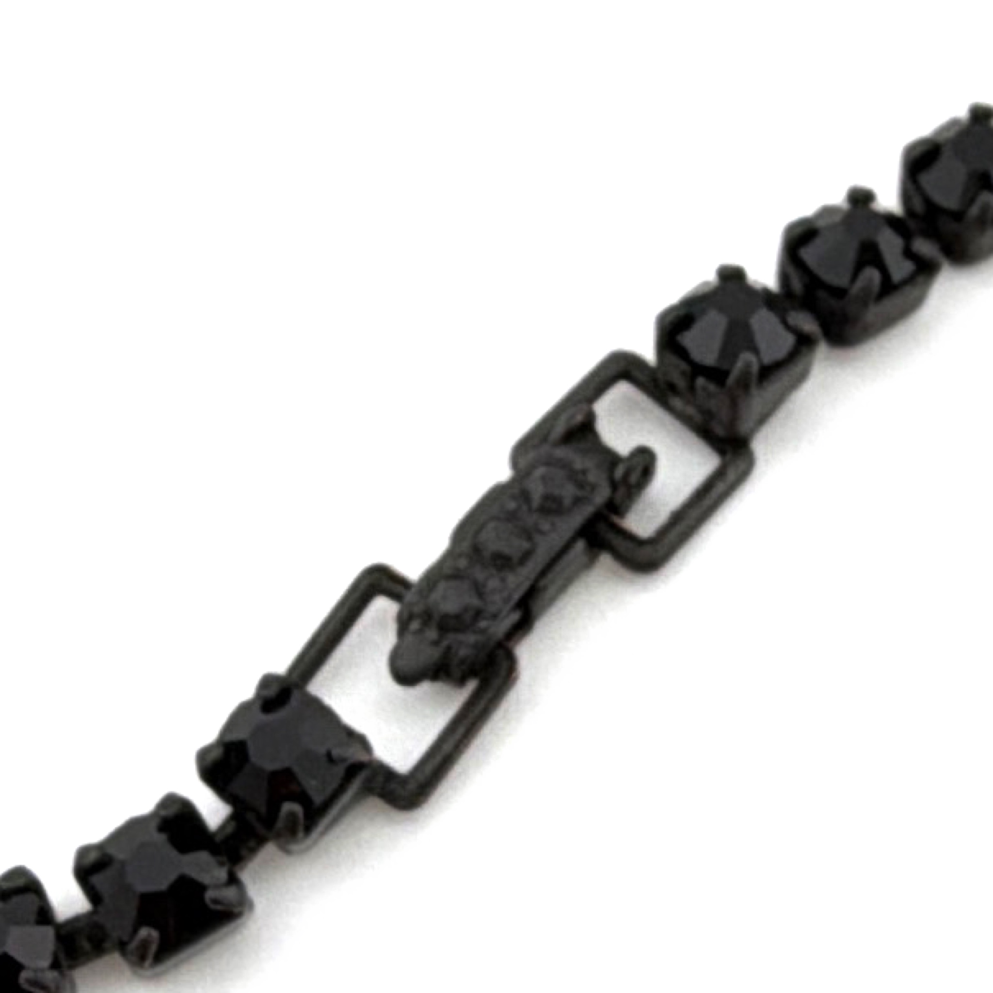 Vintage Black Tone Black Rhinestone Tennis Chain Necklace 45.58g 26.5 in — Detail