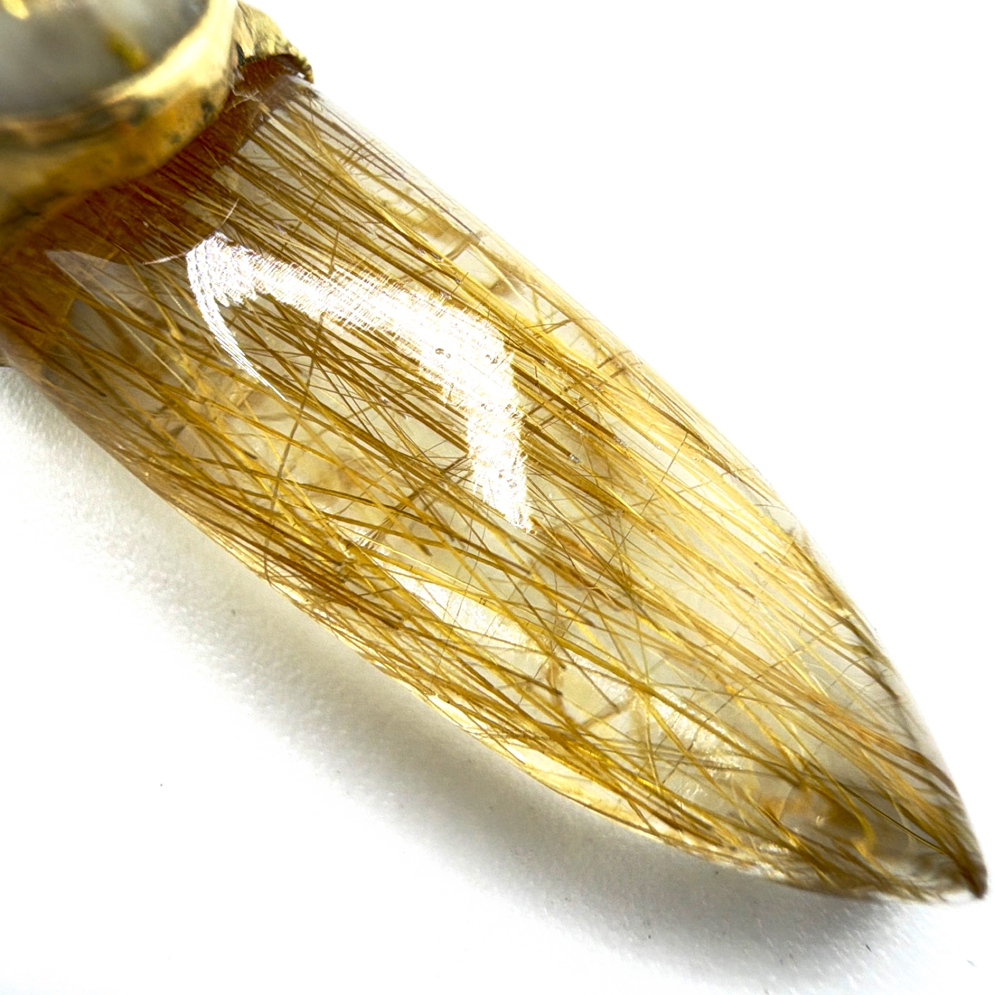 14K Gold Natural Gold-in-Quartz & Rutilated Quartz Modernist Brutalist Pendant 6.32g — Back