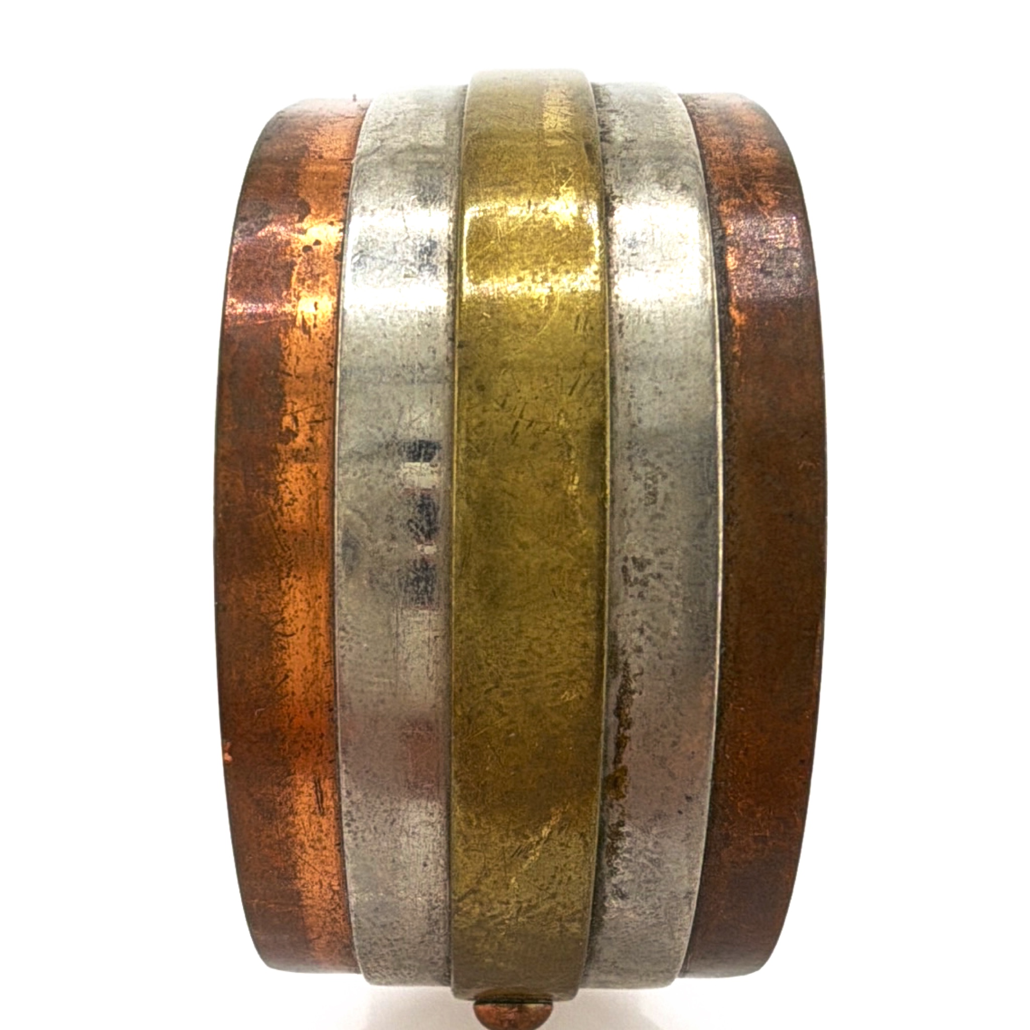 Vintage Modernist Mixed Metal Stacked Band Open Cuff Bracelet 38.84g 6-7in — Front