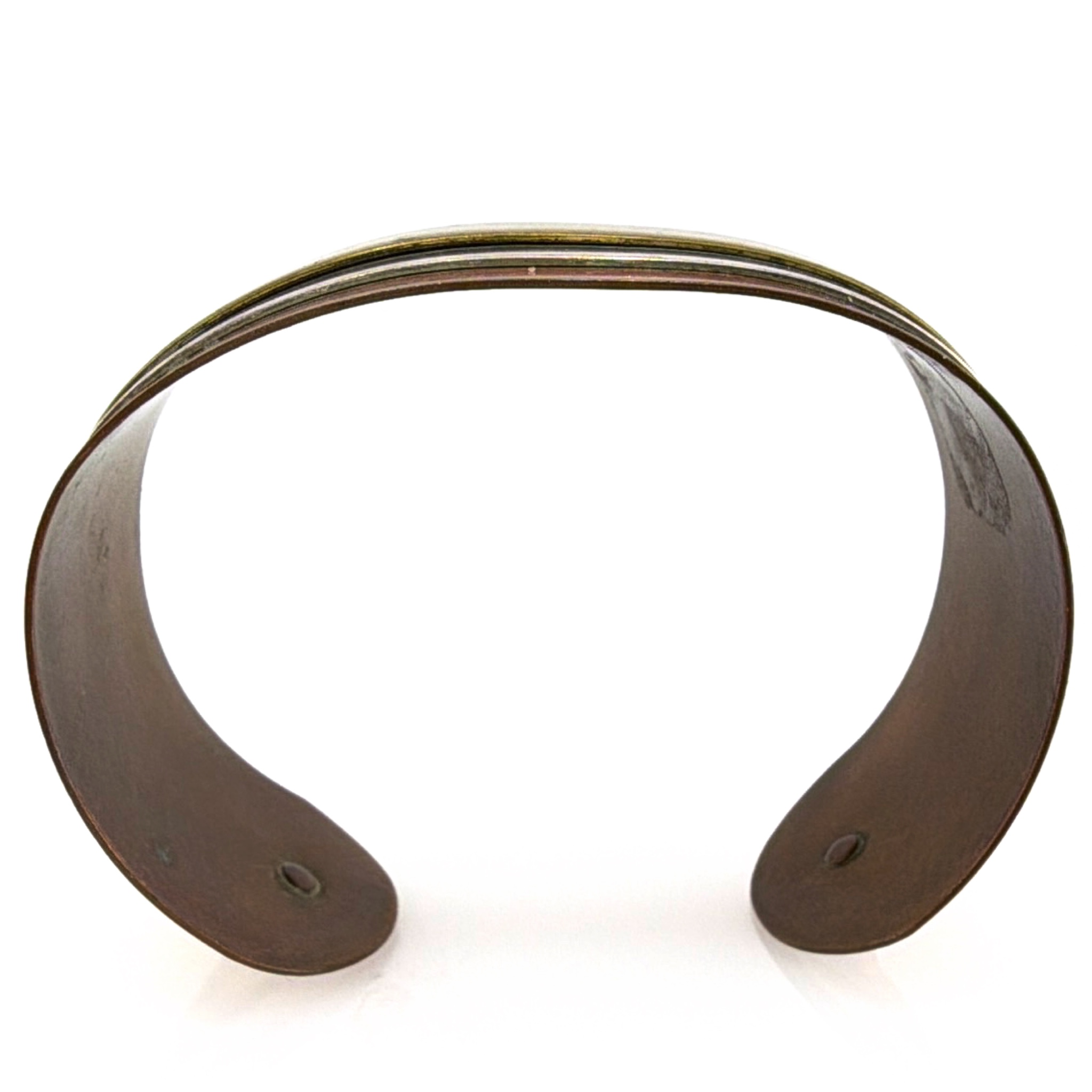 Vintage Modernist Mixed Metal Stacked Band Open Cuff Bracelet 38.84g 6-7in — Back