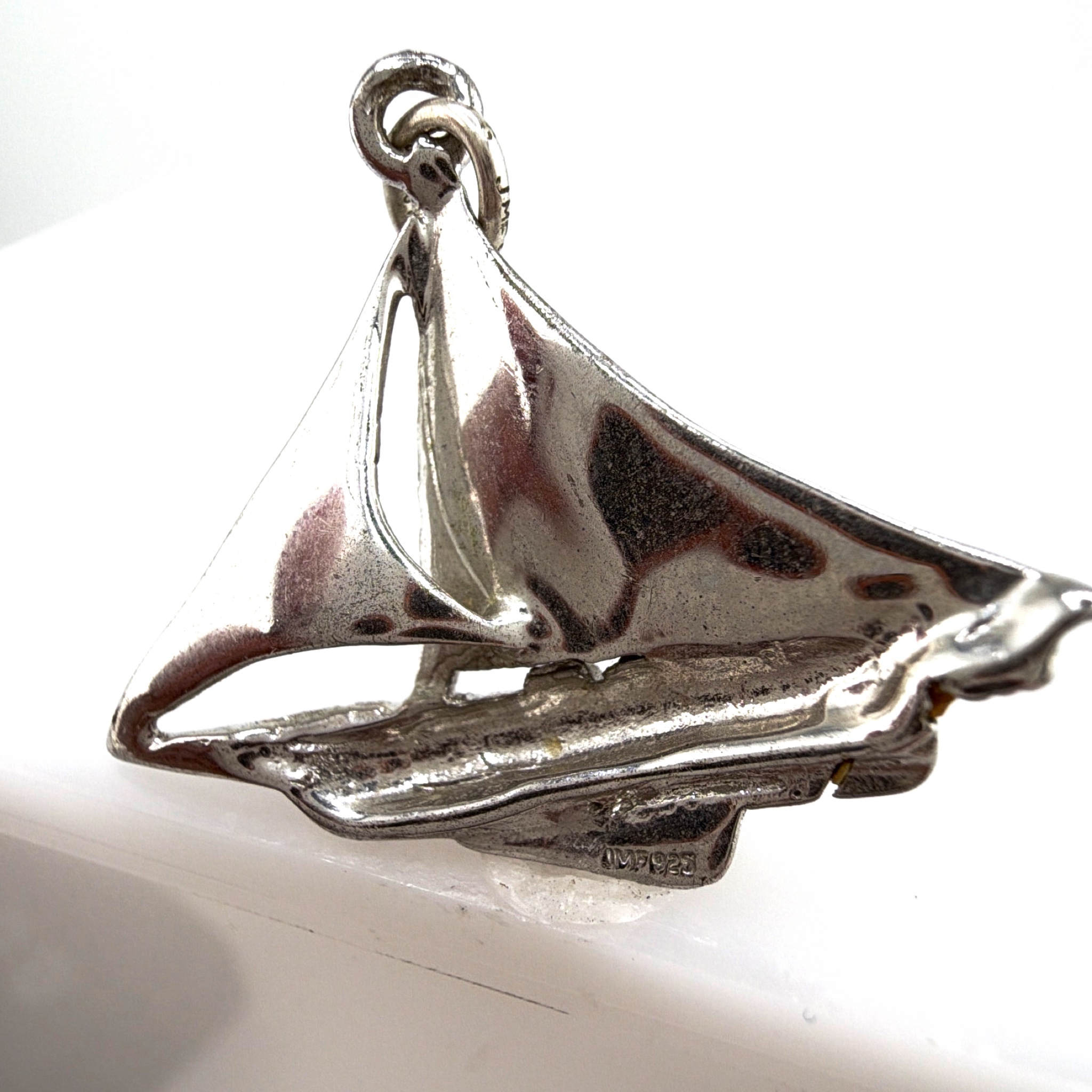 Sterling Silver Sailboat Charm Pendant, Nautical, 2.94g — Side