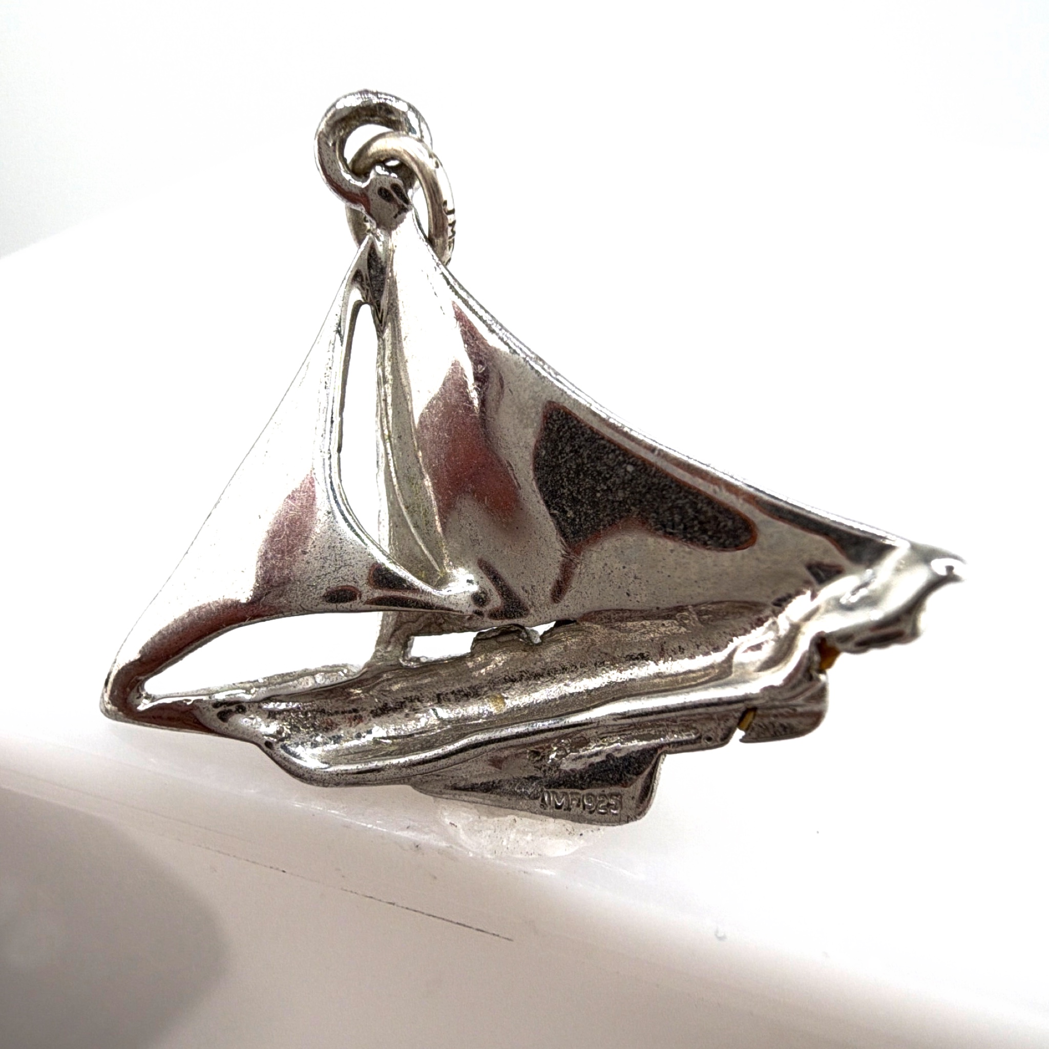Sterling Silver Sailboat Charm Pendant, Nautical, 2.94g — Side
