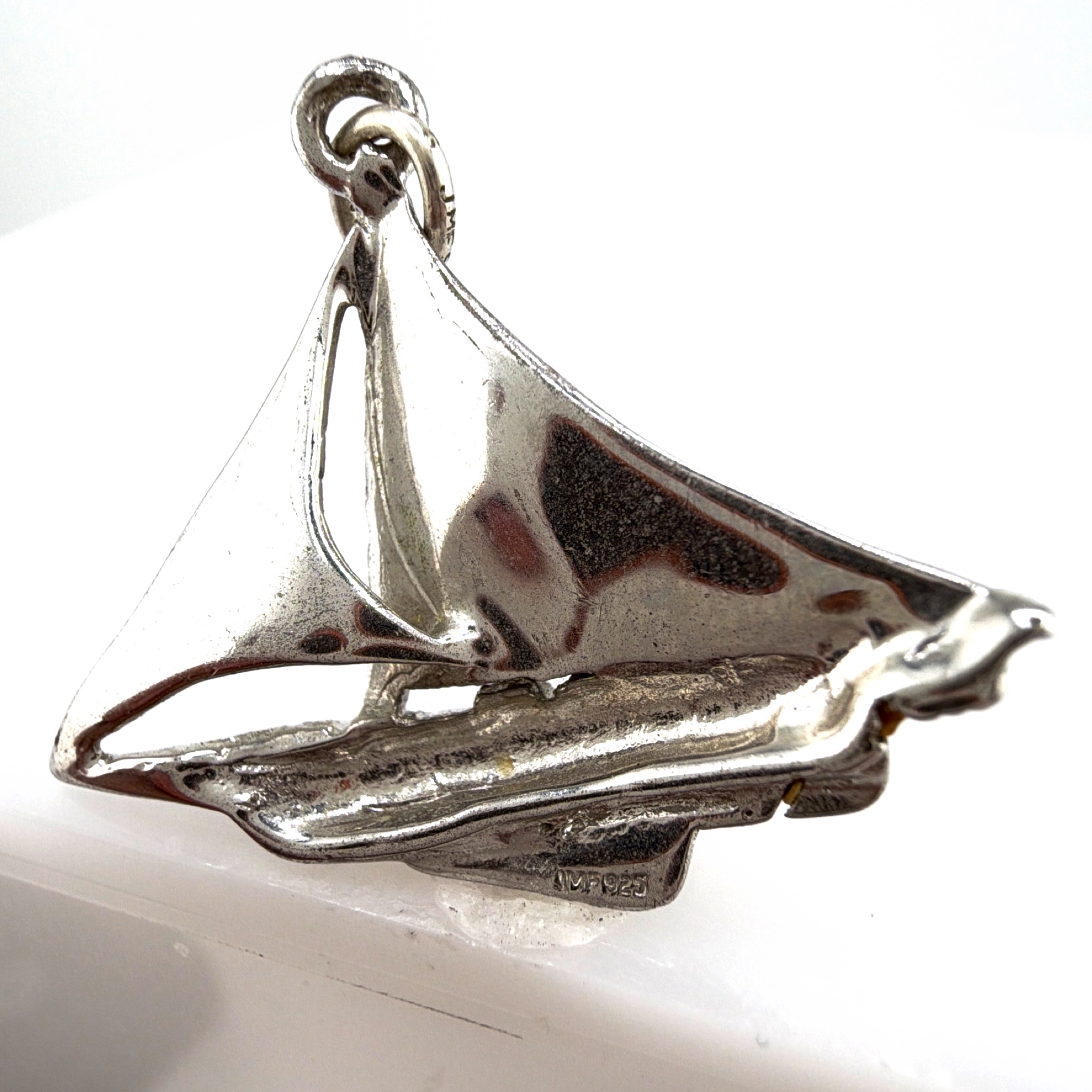 Sterling Silver Sailboat Charm Pendant, Nautical, 2.94g — Side