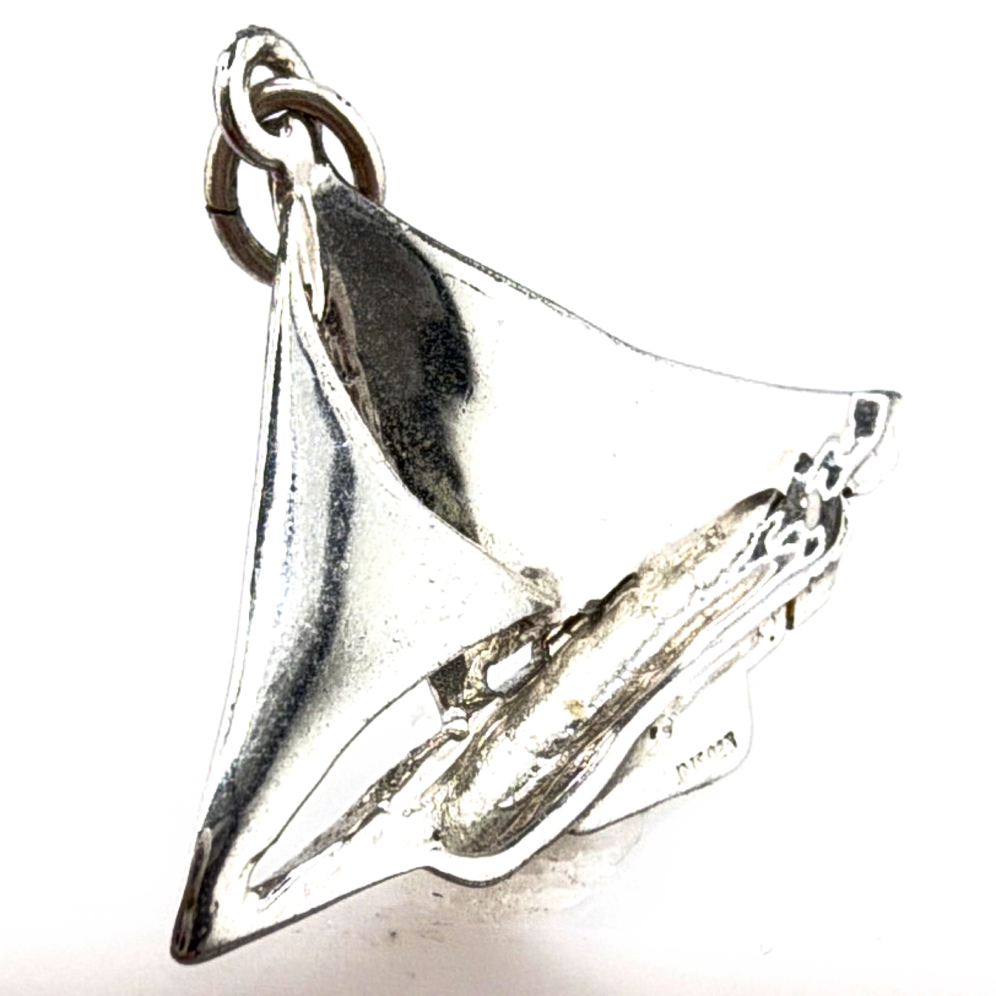 Sterling Silver Sailboat Charm Pendant, Nautical, 2.94g — Back