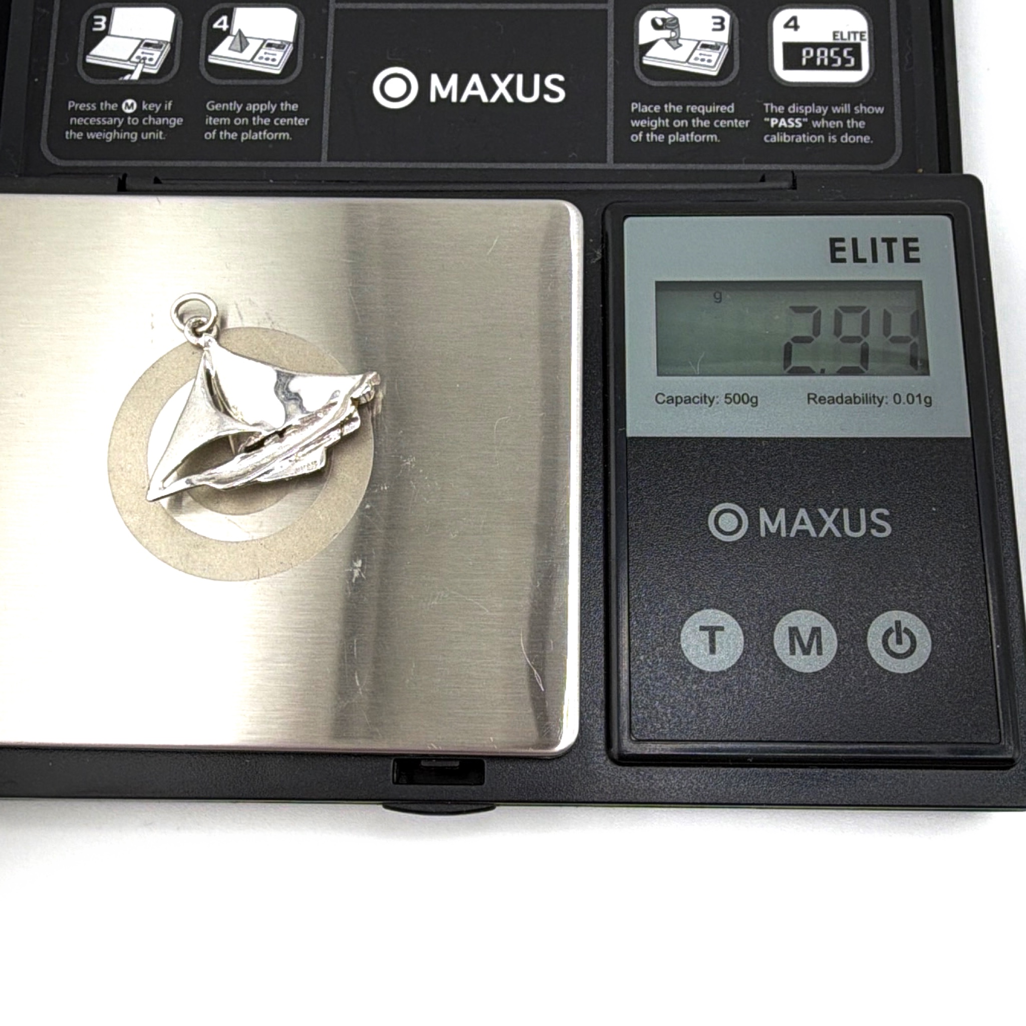 Sterling Silver Sailboat Charm Pendant, Nautical, 2.94g — For scale