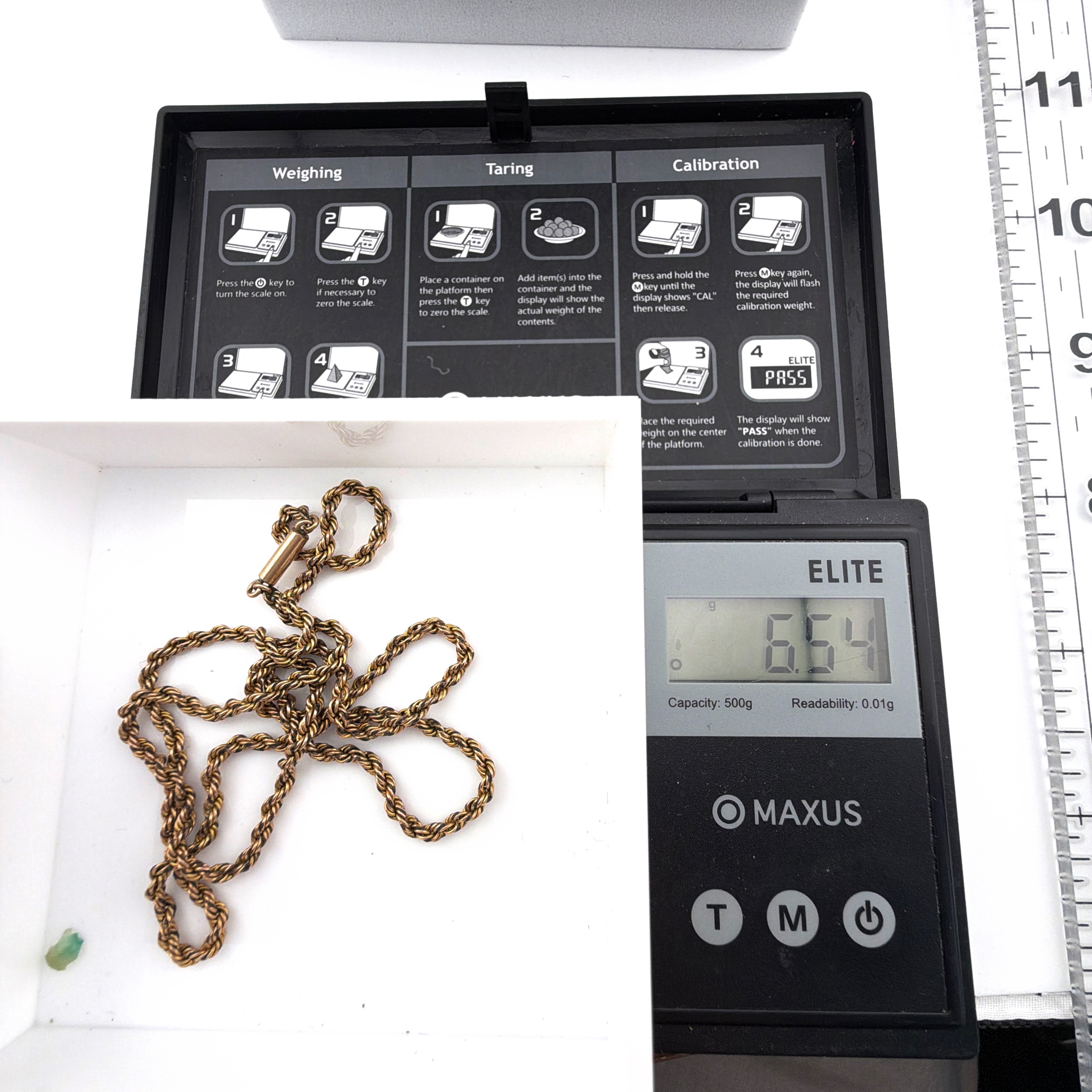 Vintage 18.5 in Gold Tone Rope Chain Necklace 6.54g — For scale