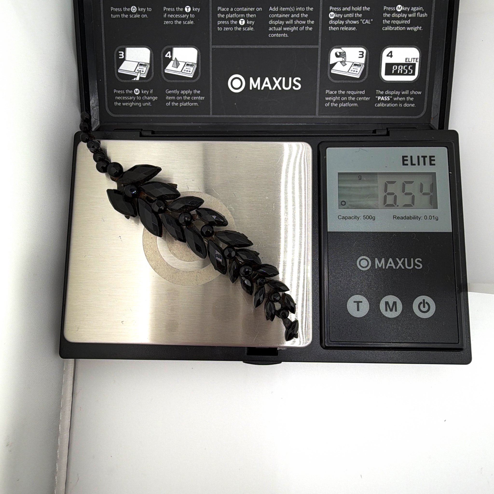 Victorian 1850s–1900s Black French Jet Leaf Spray Bar Brooch 6.54g 3.9in — For scale