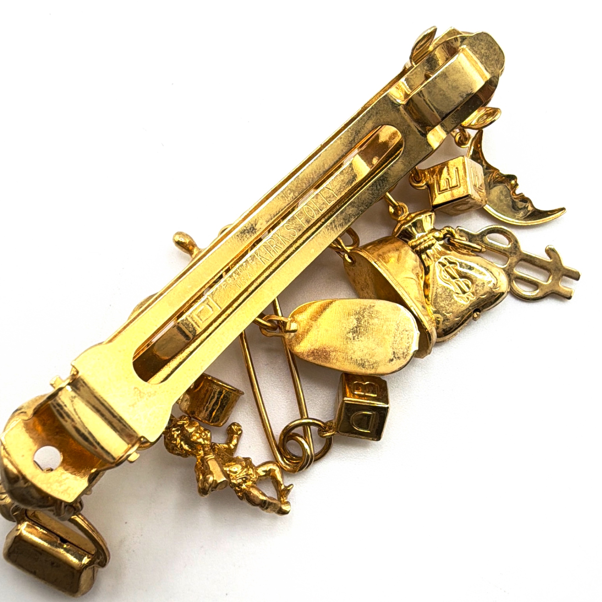 80s–90s Kirks Folly Gold Tone Novelty Charm Barrette Hair Clip 41.76g 4.25 in — Detail