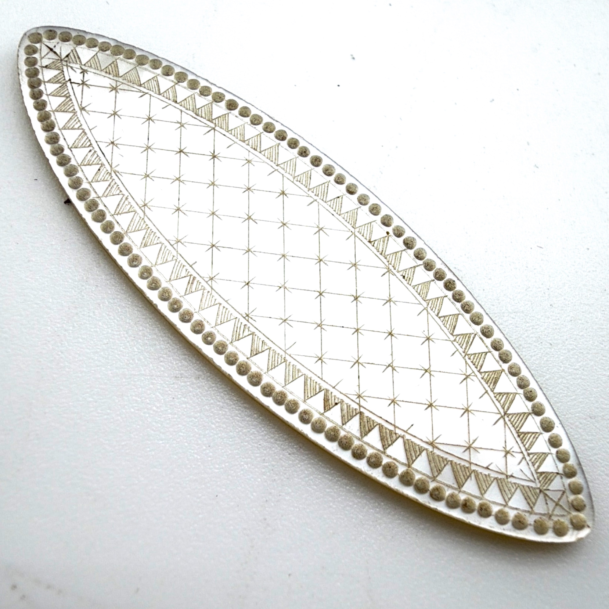 Victorian 1850s–1900s Carved Mother of Pearl Navette Plaques, Set of 3, 6.00g 2in — Front