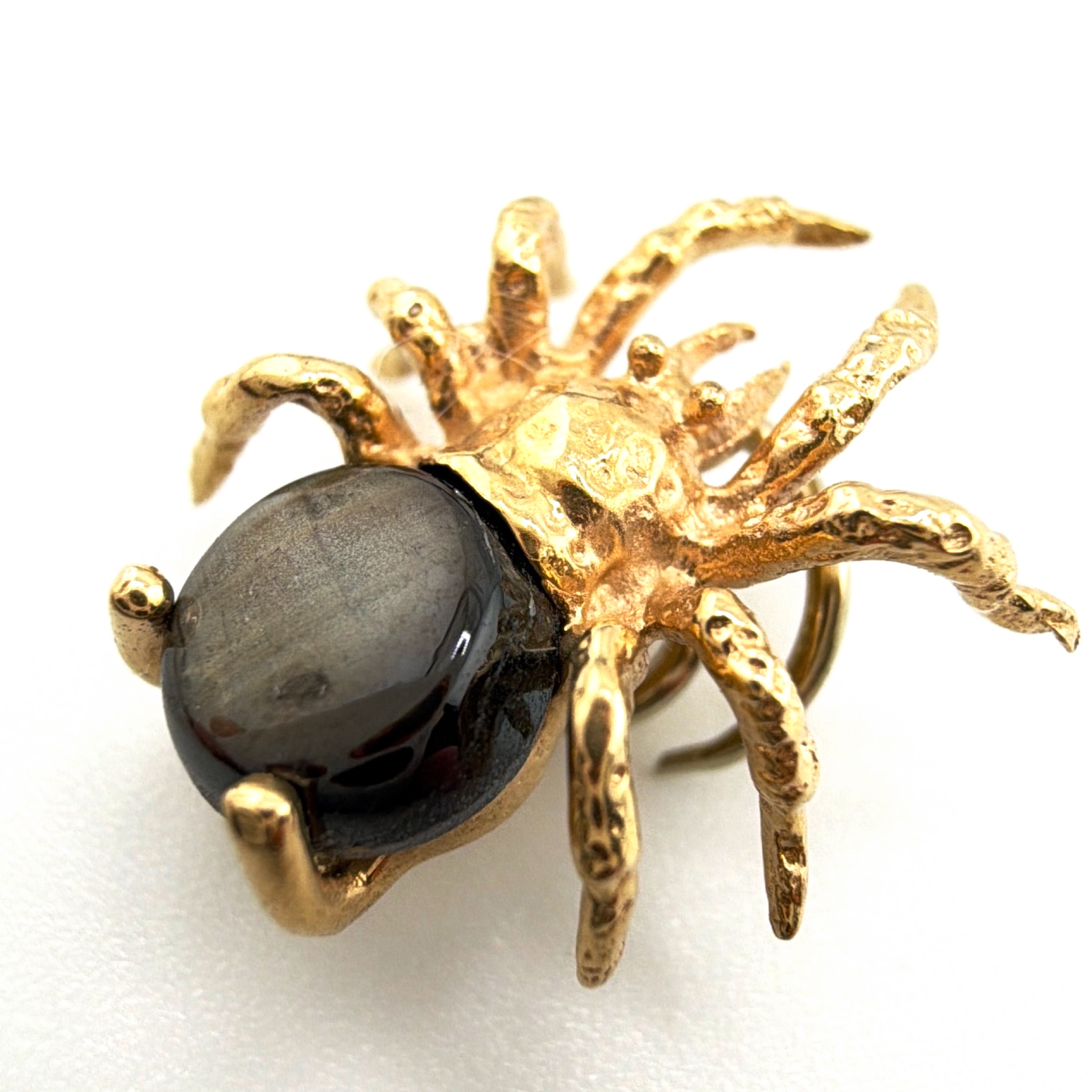 Victorian style 1930s-1960s 14K Gold Figural Spider , Natural Stone, Adjustable 1.43g — Side