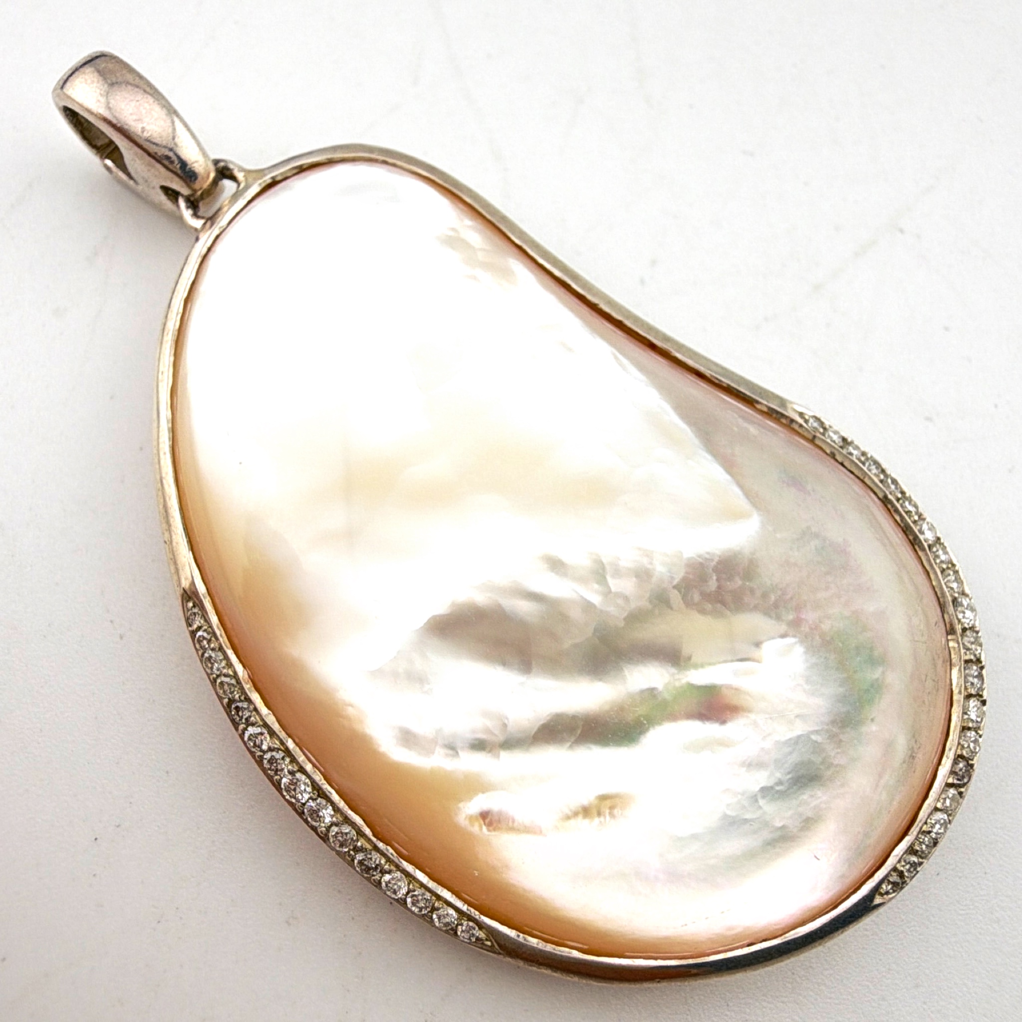 Ippolita Sterling Silver Mother of Pearl Diamond 2.25 in Freeform Pendant 24.42g