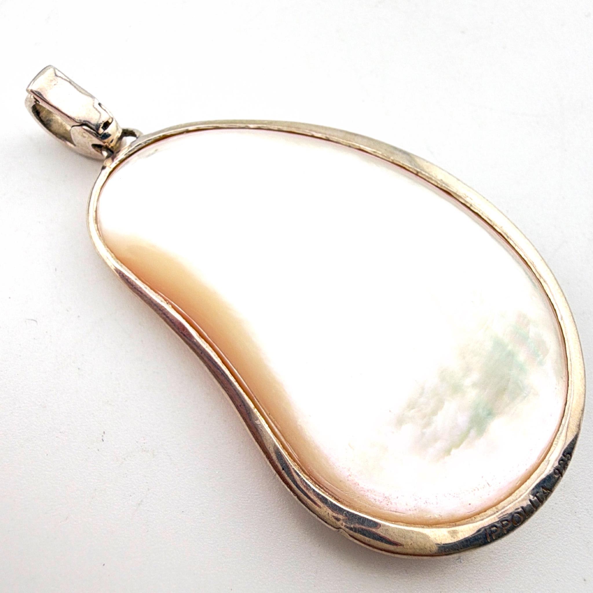 Ippolita Sterling Silver Mother of Pearl Diamond 2.25 in Freeform Pendant 24.42g — Side