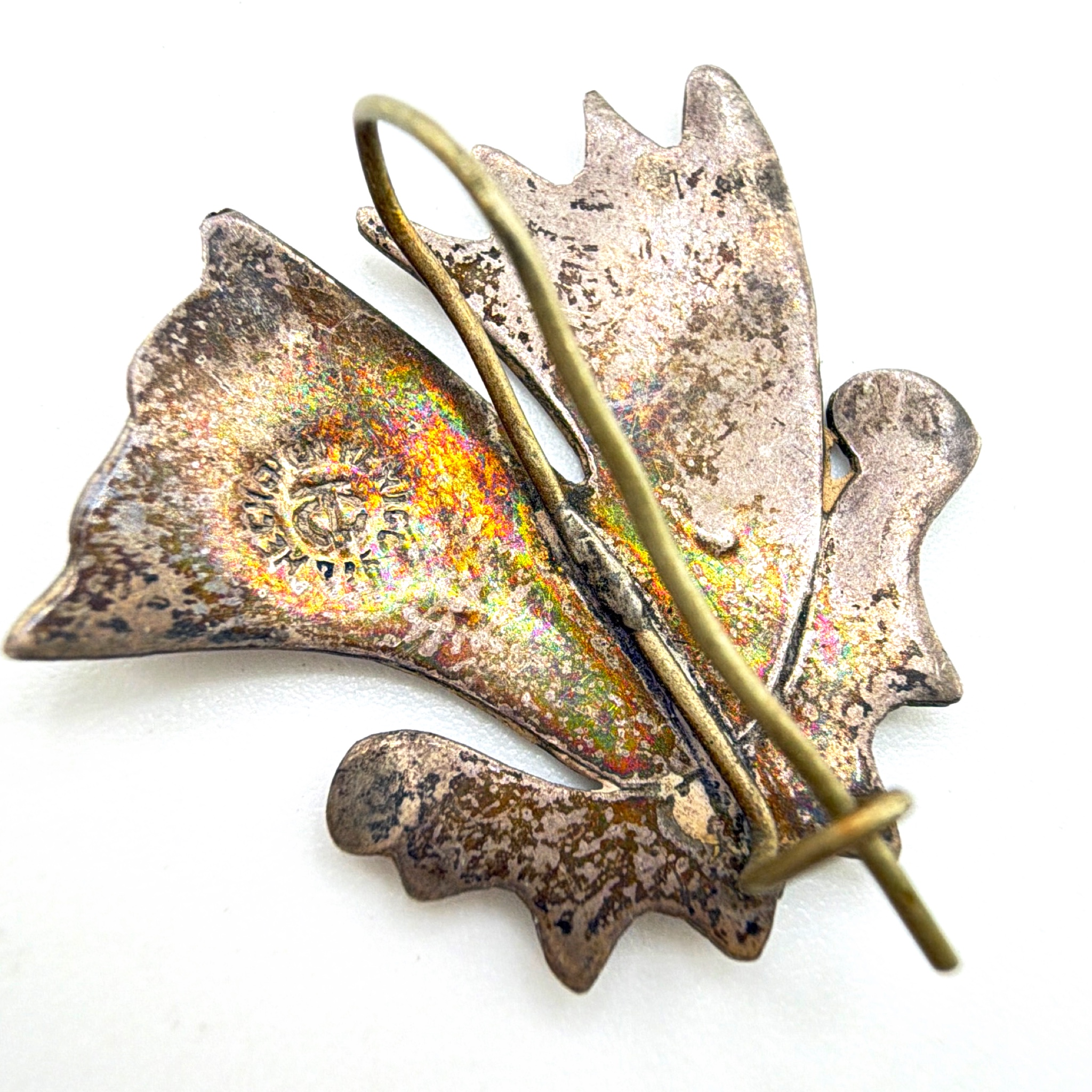 Vintage Mexico Sterling Silver Abstract Butterfly Single Earring, Inlay 2.47g — Detail