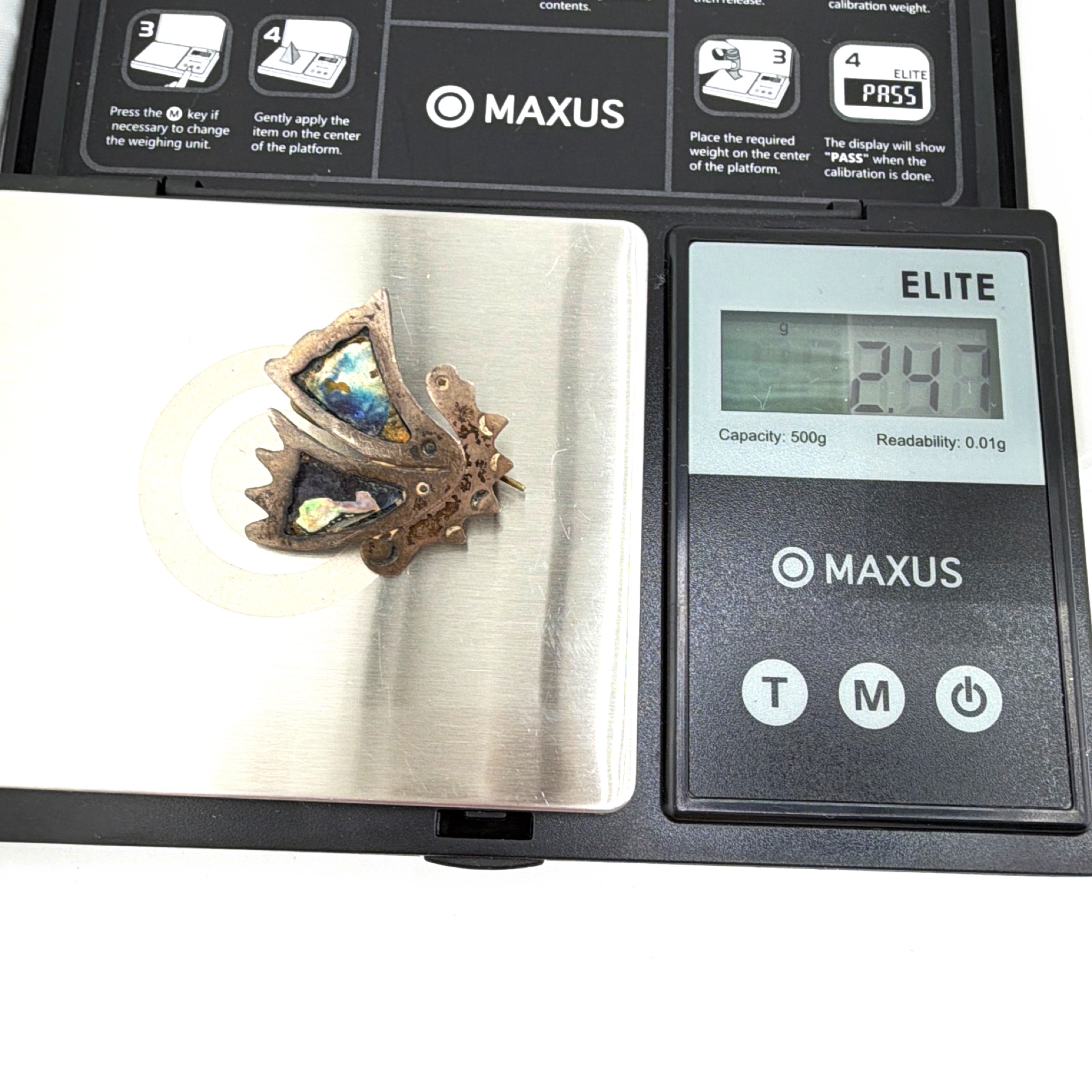 Vintage Mexico Sterling Silver Abstract Butterfly Single Earring, Inlay 2.47g — For scale