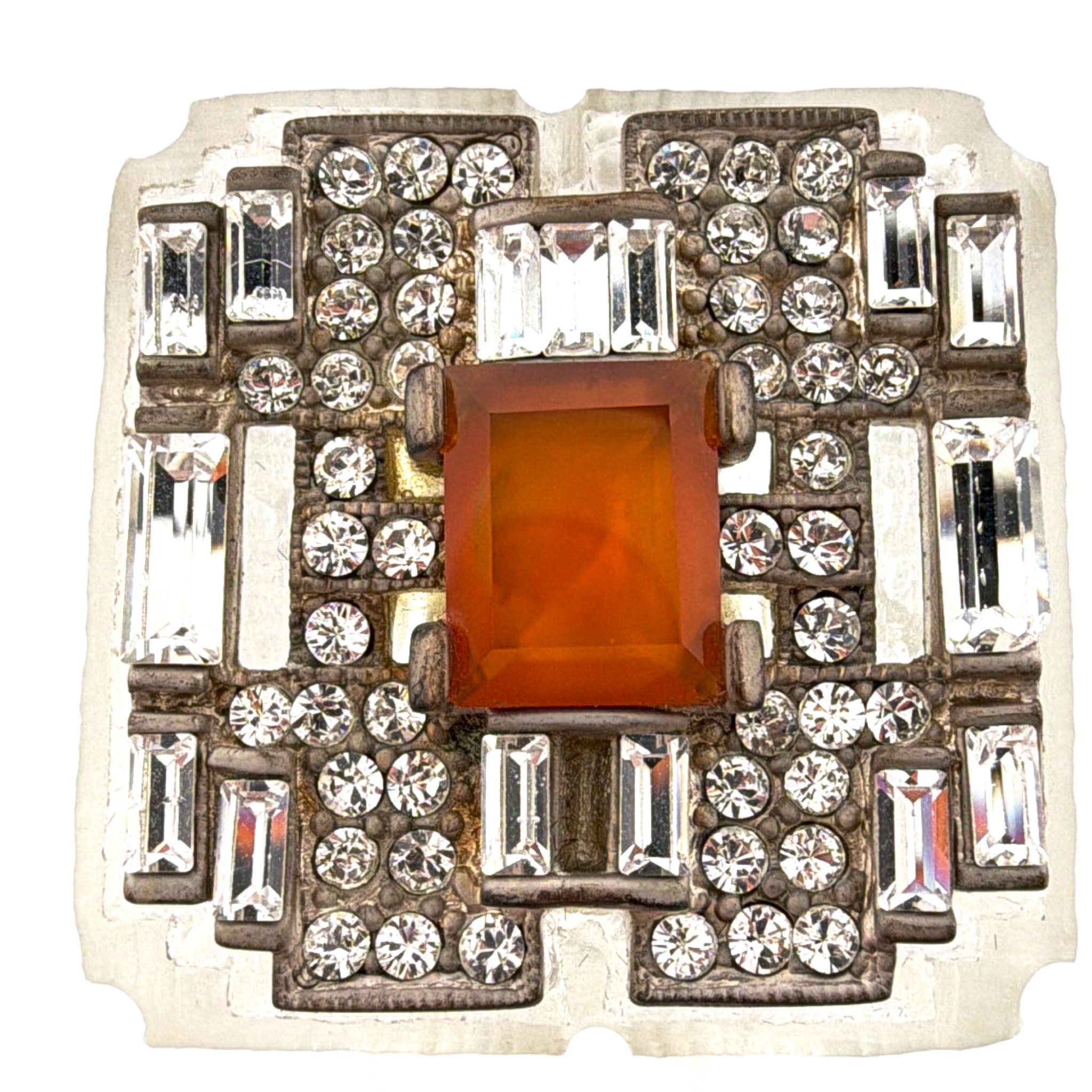 Alexis Bittar Clear Lucite Silver Tone Size 7.5 Amber Glass Statement Ring 23.33g — Front