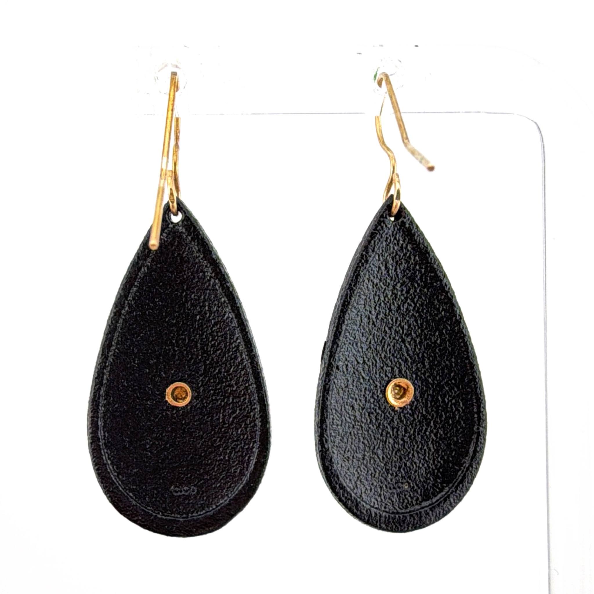 Coleman Co. Gold Tone Black Leather Tri-Color 1.625 in Leaf Scroll Teardrop Dangle Earrings — Front