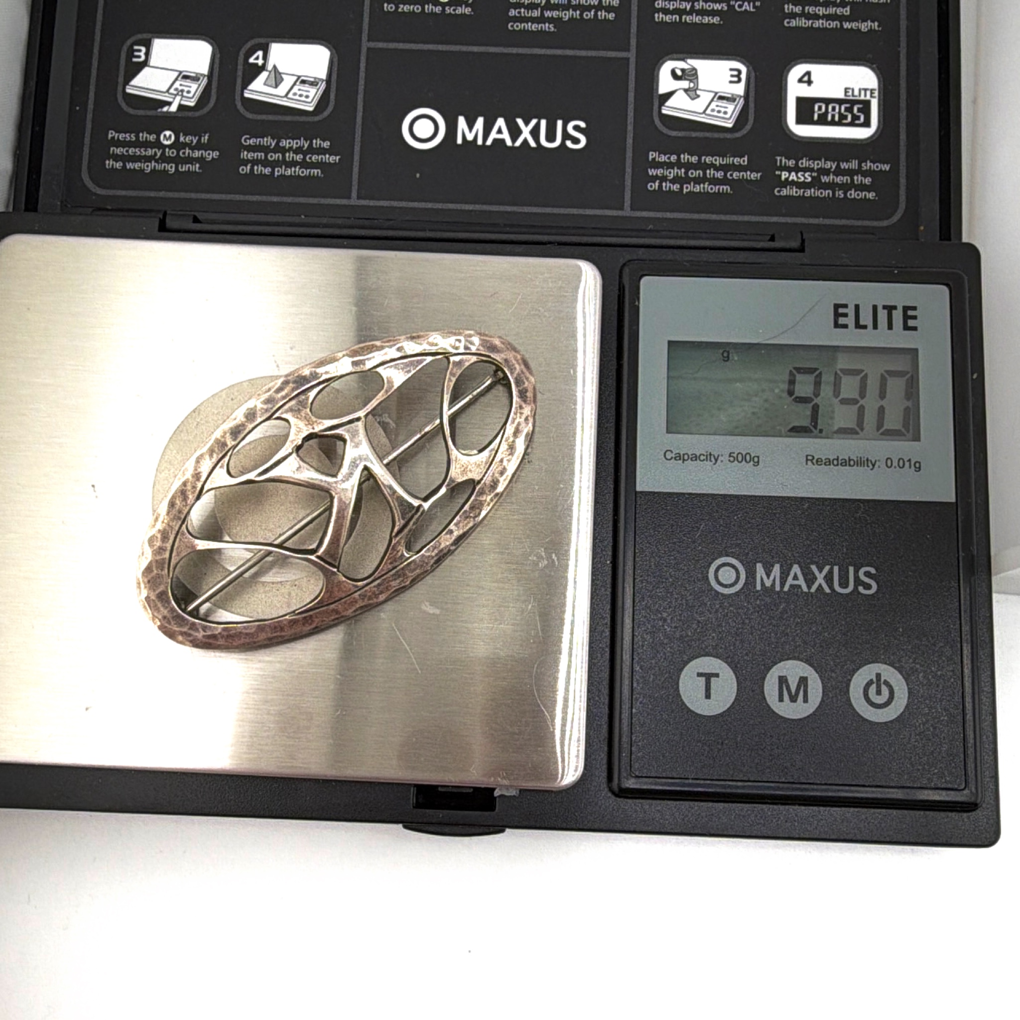 Mid-Century 40s–60s Sterling letter K Kriz-Craft Handwrought Modernist Openwork Brooch 9.90g — For scale