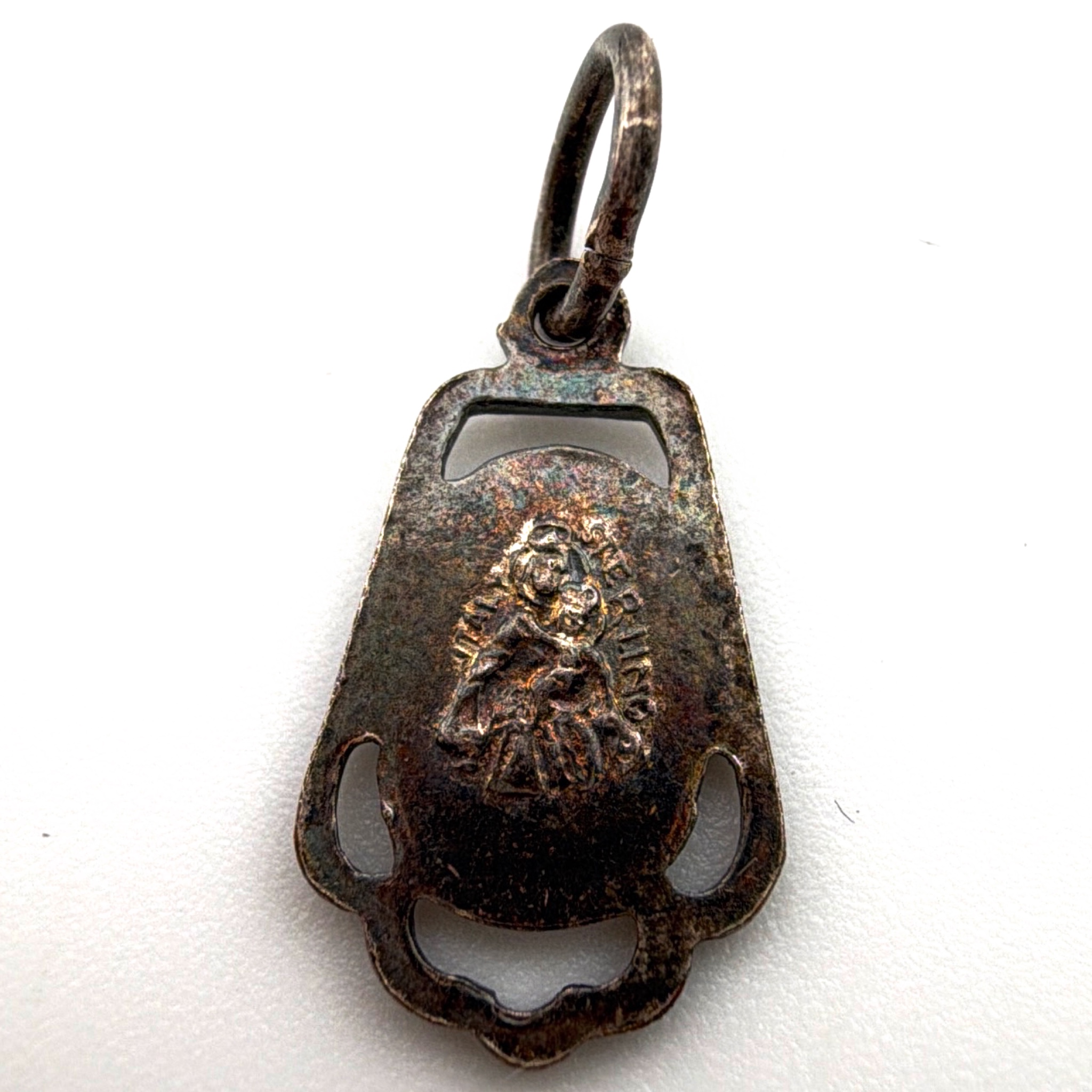 Mid-Century 50s–60s Sterling Enamel Religious Medal Pendant & Silver Tone Ring Lot 20.76g — Front