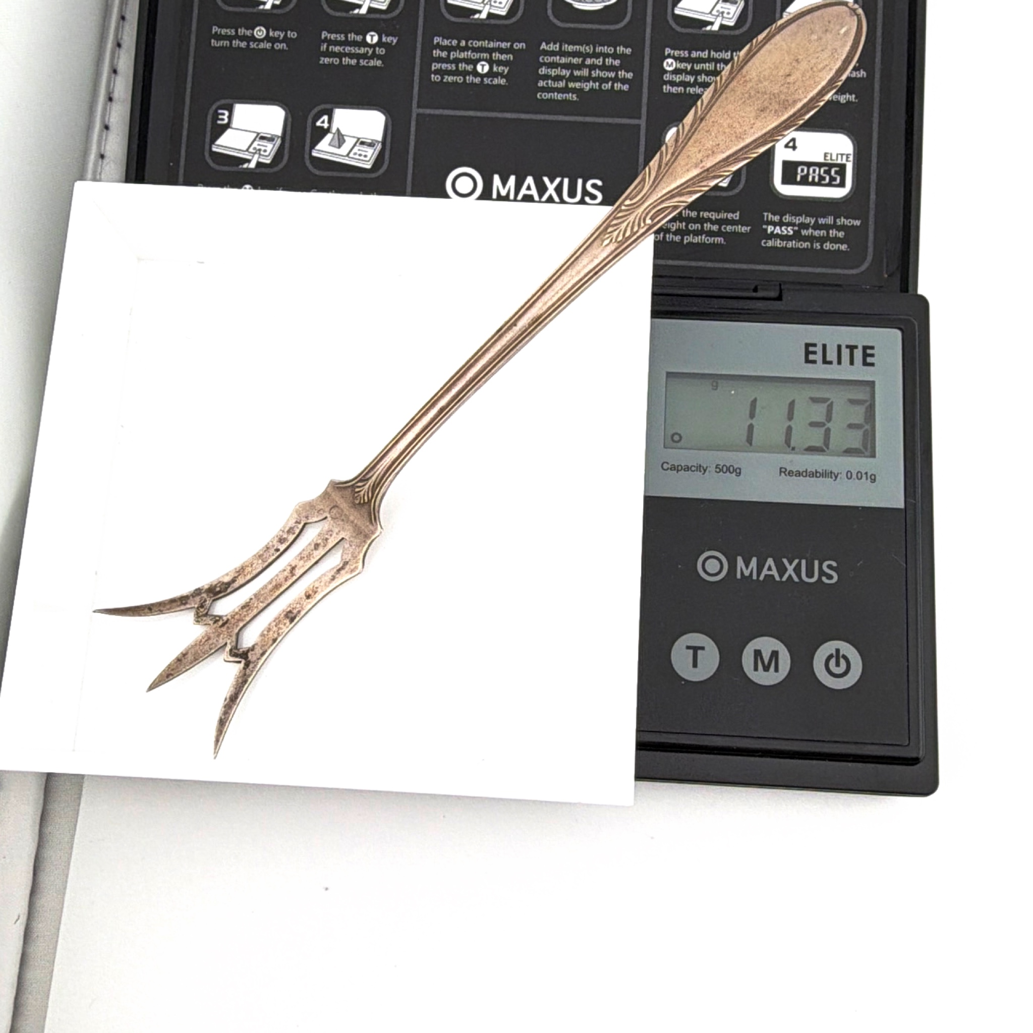 Vintage Sterling Engraved Pickle Serving Fork 11.33g — For scale
