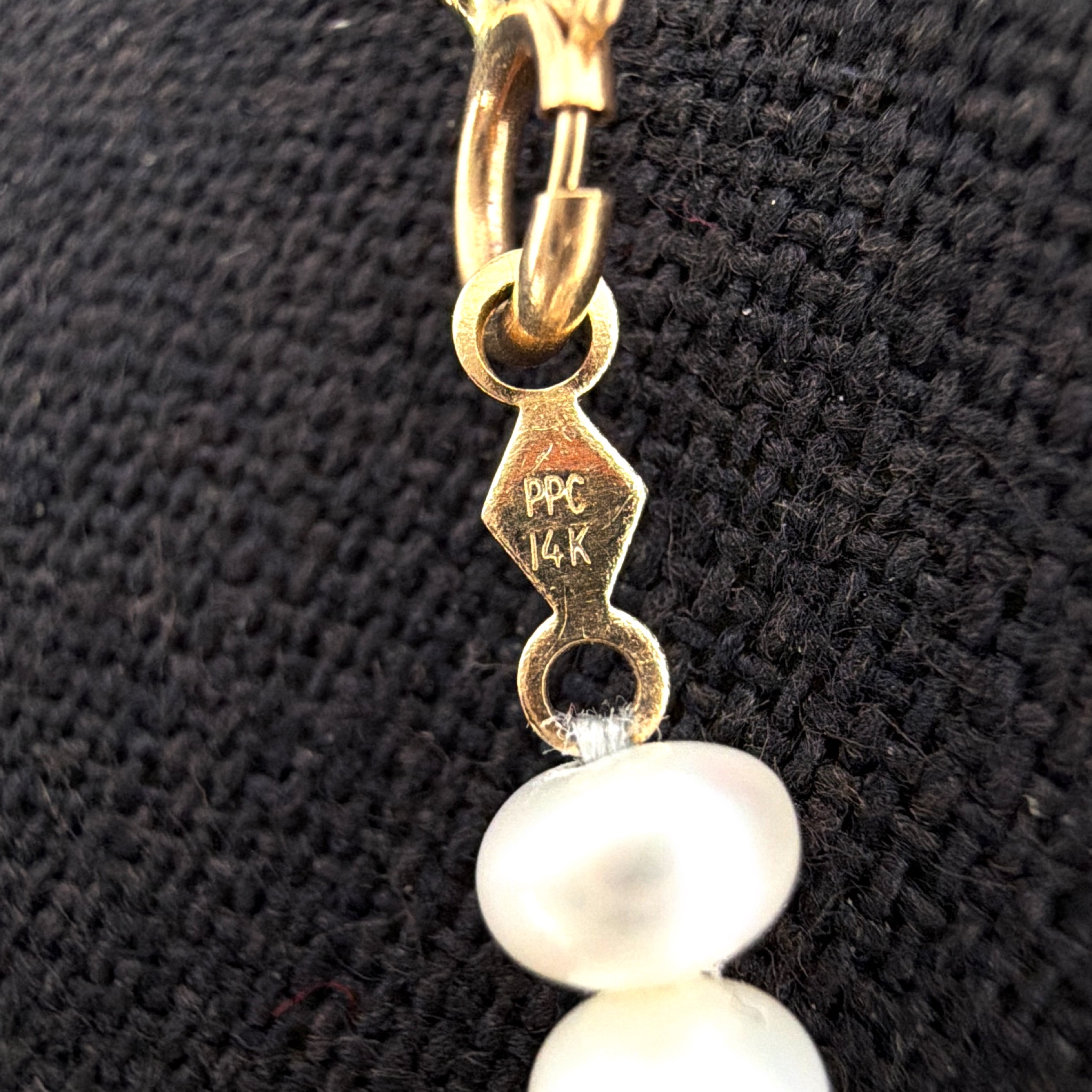 80s–90s 13 in 14K Gold PPC Cultured Pearl Choker Necklace 9.20g — Detail