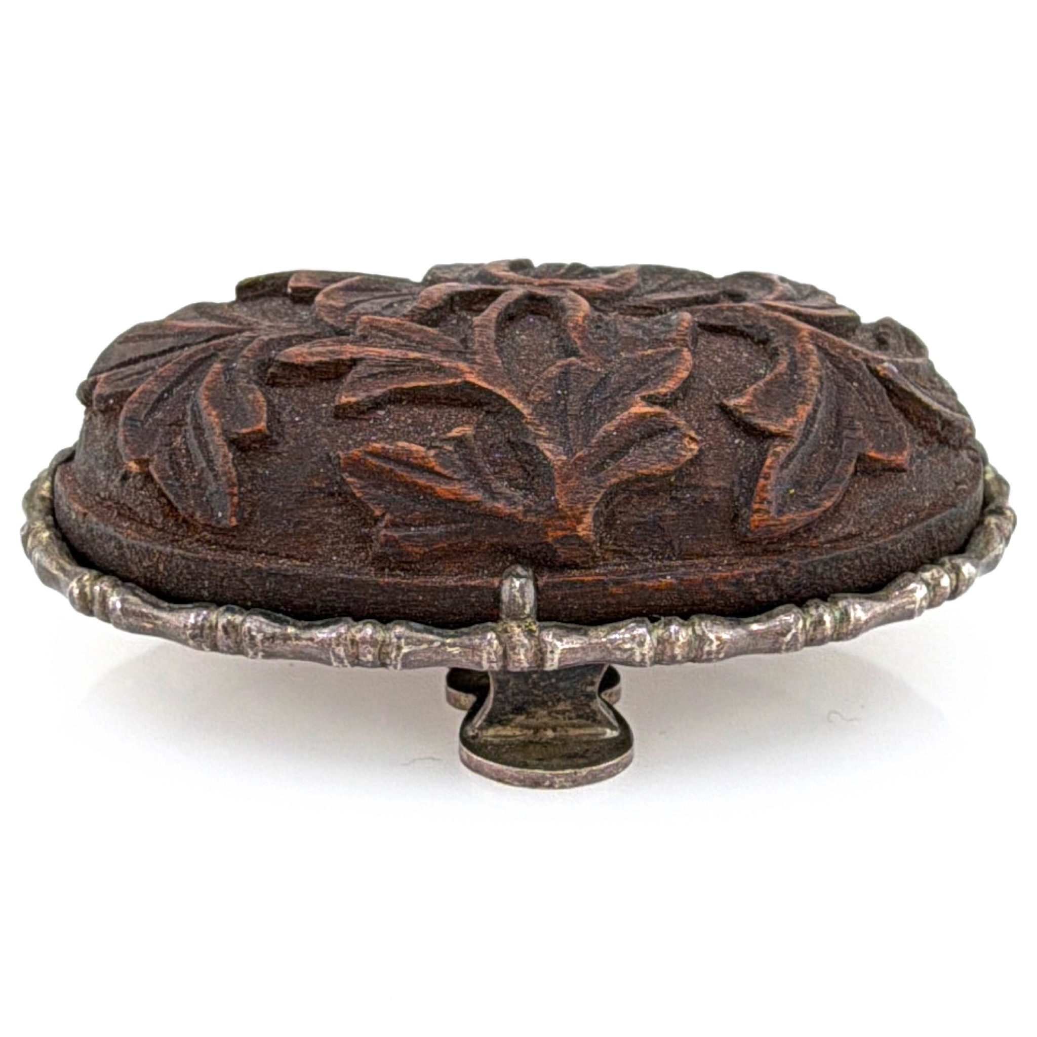 Art Deco 20s–40s Chinese Export Sterling Silver Carved Wood Floral Dress Clip — Front