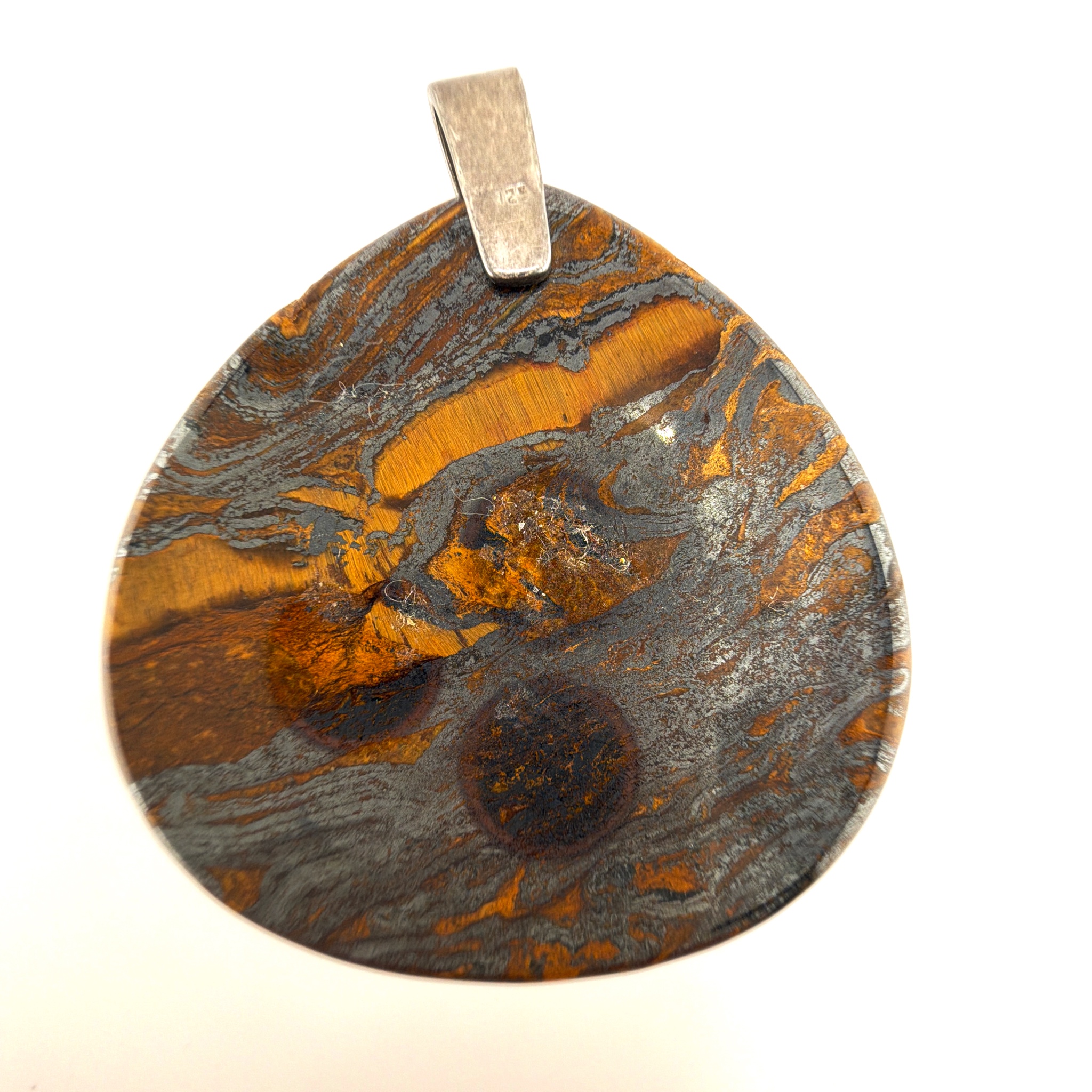 Sterling Silver Tiger Iron Stone Pendant 22.71g 2 in — Back