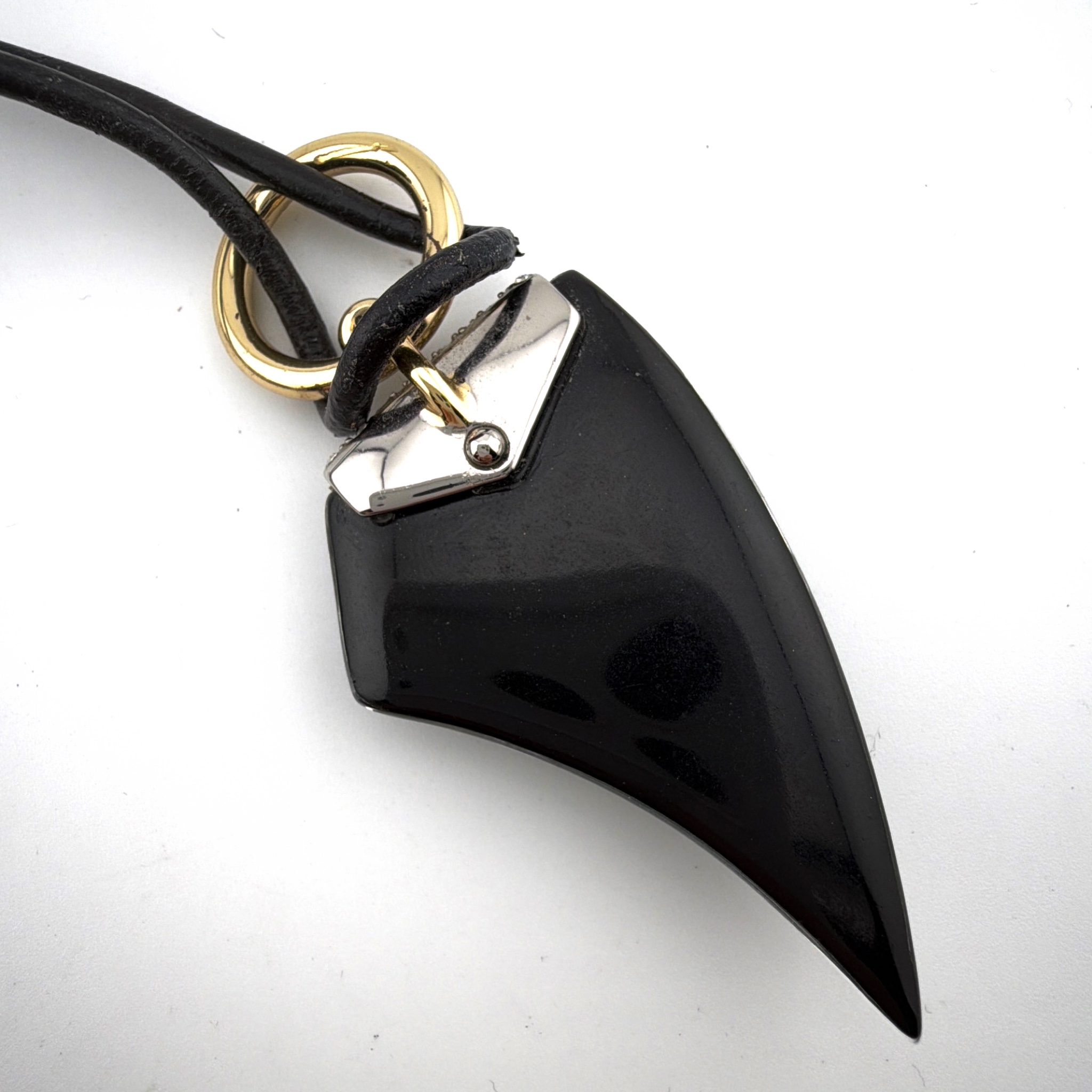 Alexis Bittar Gold Tone 30in Pavé Crystal Black Lucite Claw Pendant Leather Cord Necklace 24.31g — Detail
