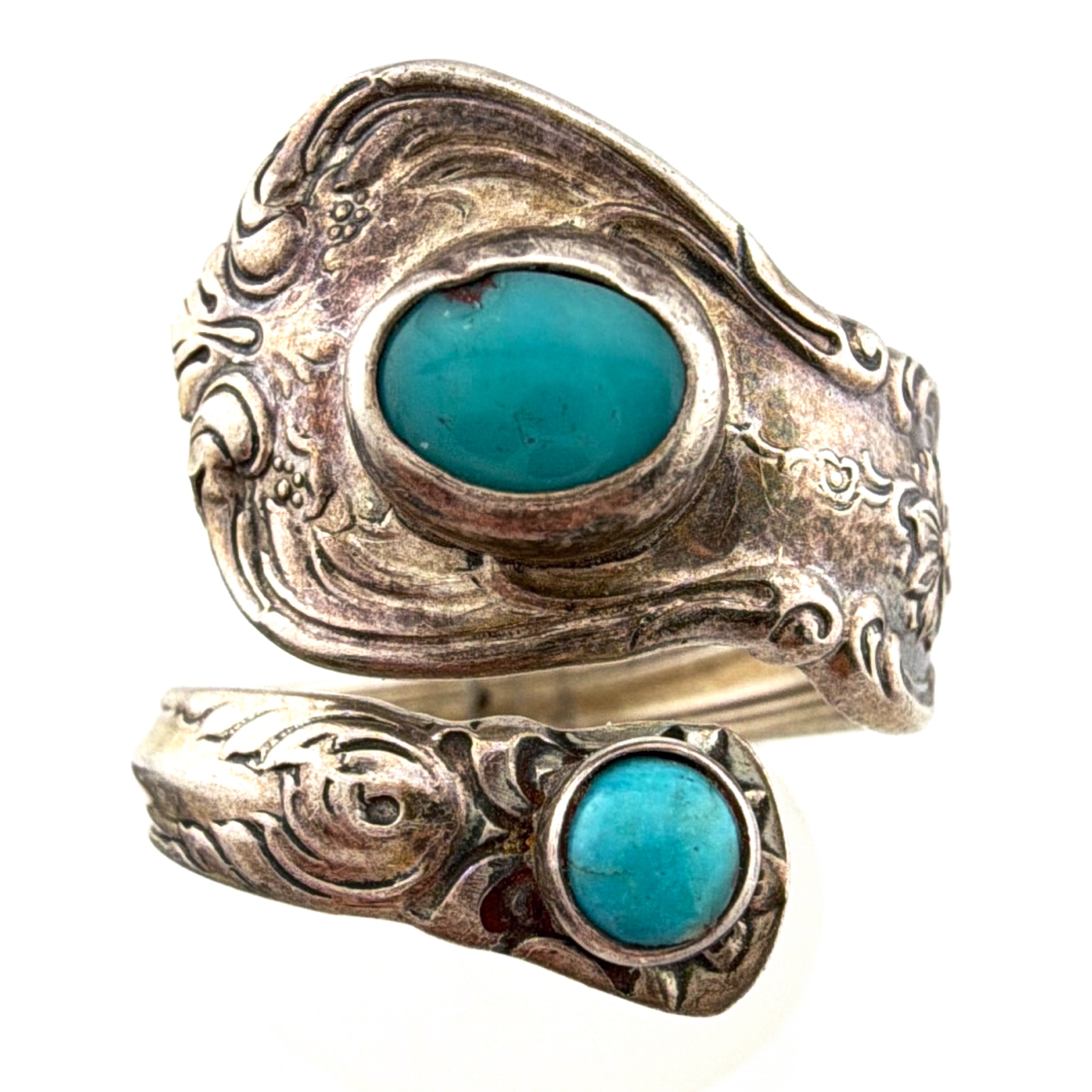 60s–80s Size 6.75 Towle Sterling Turquoise Old Master Spoon Ring 7.51g — Front