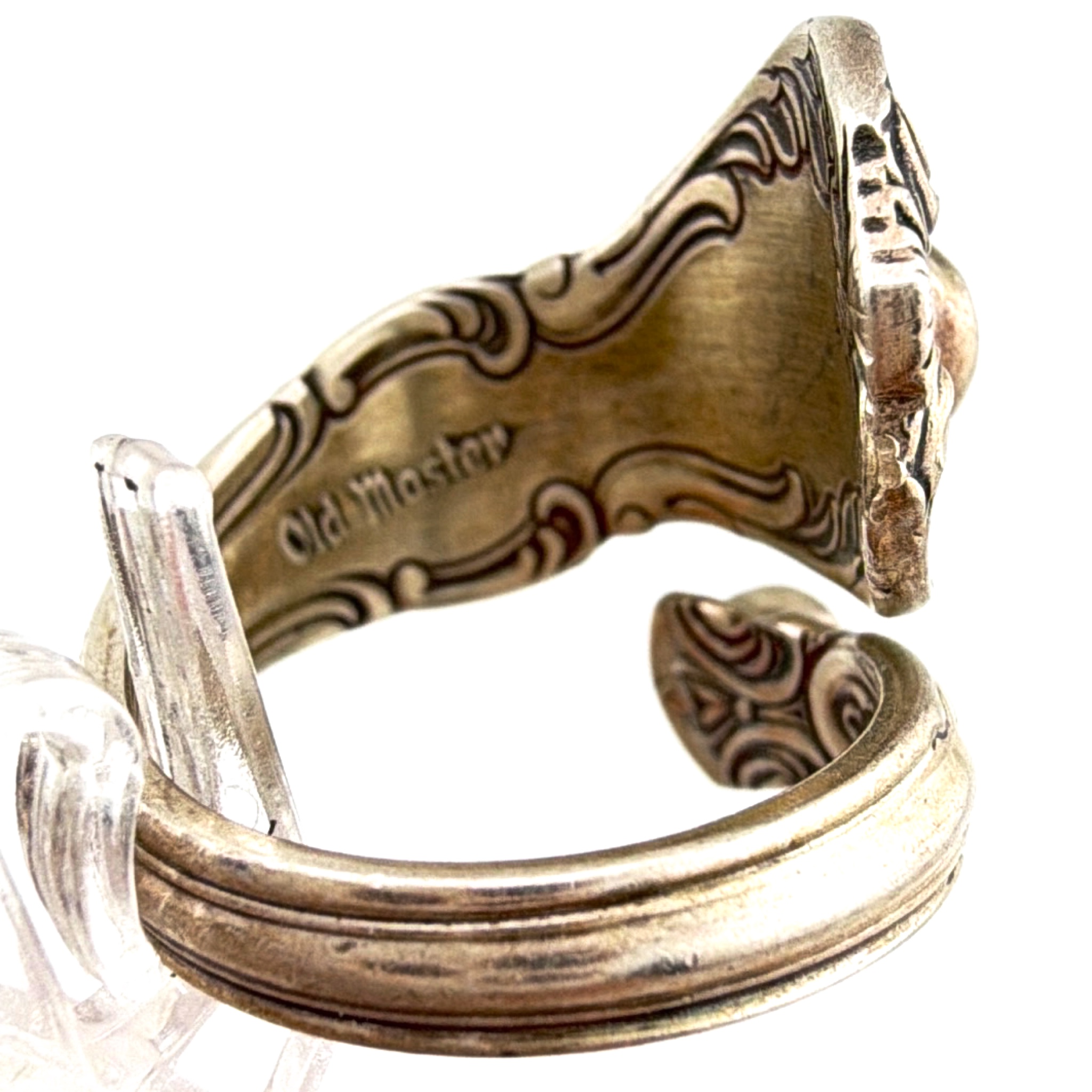 60s–80s Size 6.75 Towle Sterling Turquoise Old Master Spoon Ring 7.51g — Side