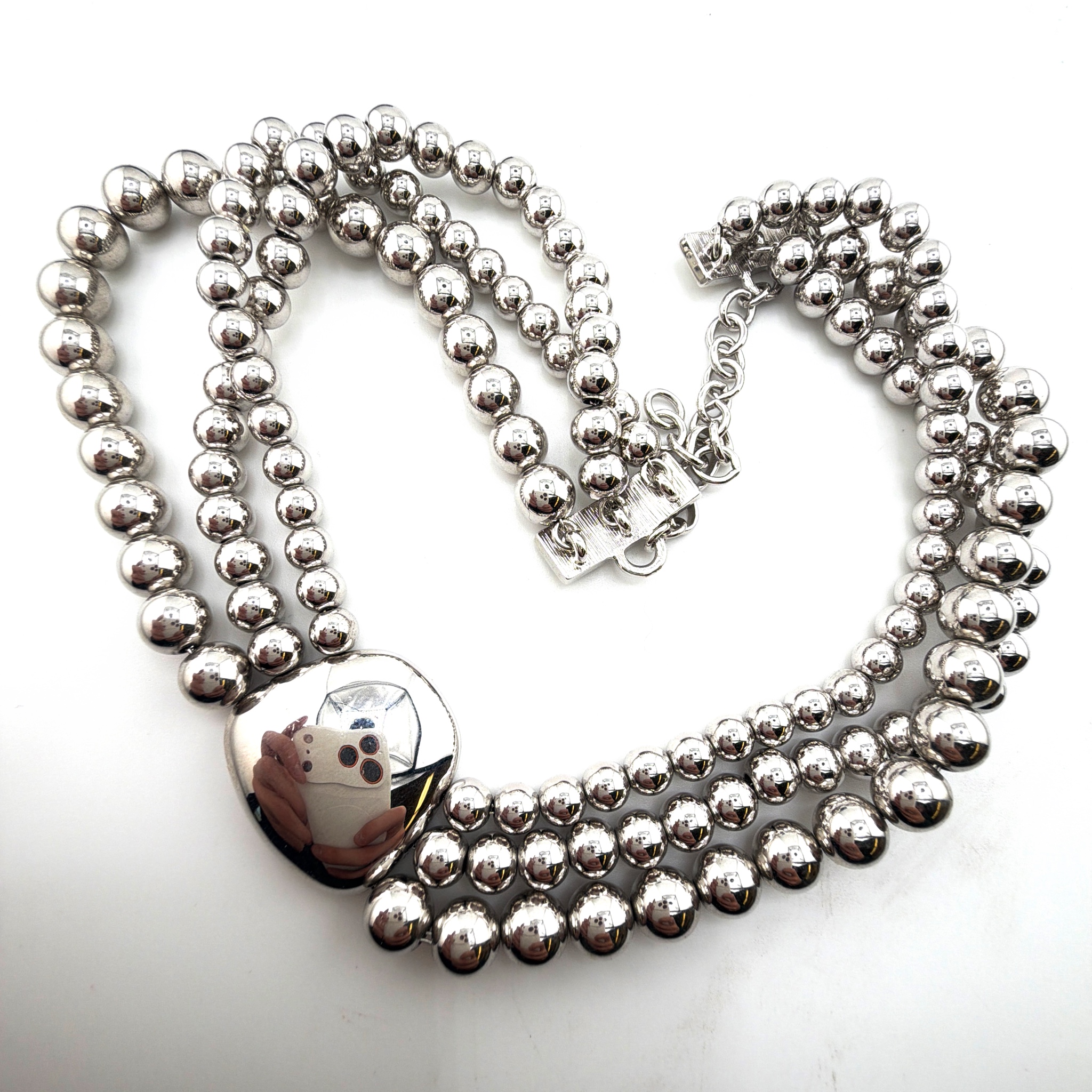 80s–90s Monet Silver Tone Graduated Bead Statement Necklace 59.28g 23 in
