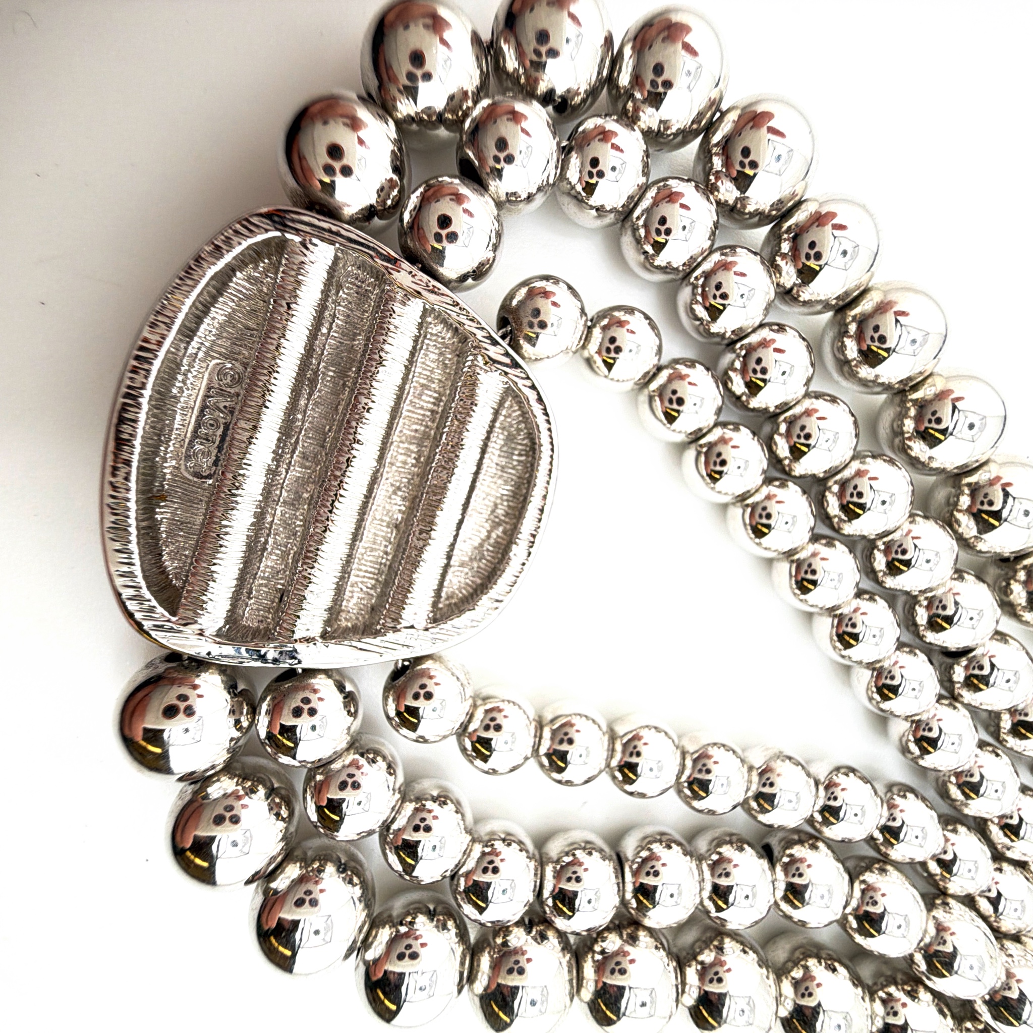 80s–90s Monet Silver Tone Graduated Bead Statement Necklace 59.28g 23 in — Back